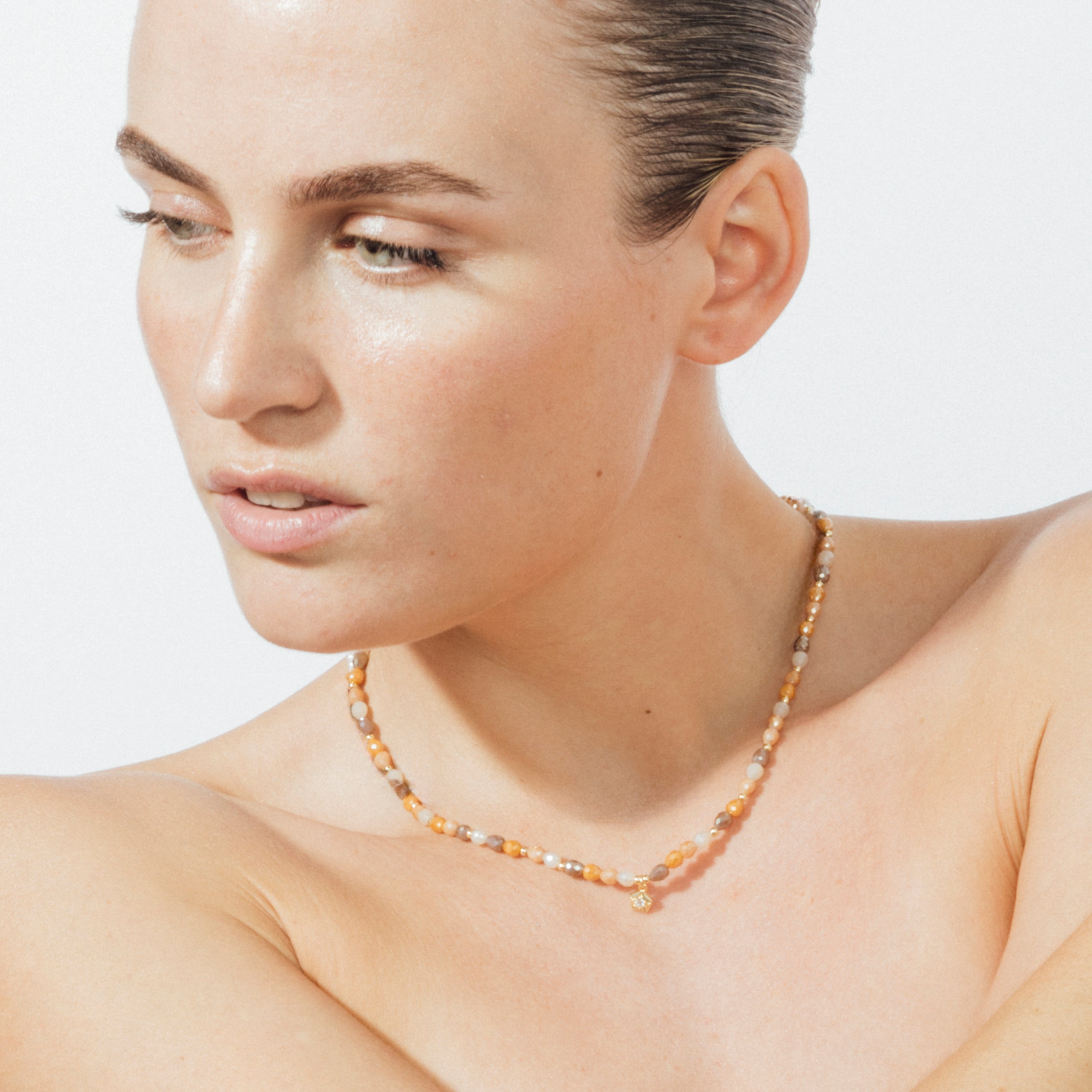 Brown Crystal Necklace with 18k Yellow Gold Finish - Likdu
