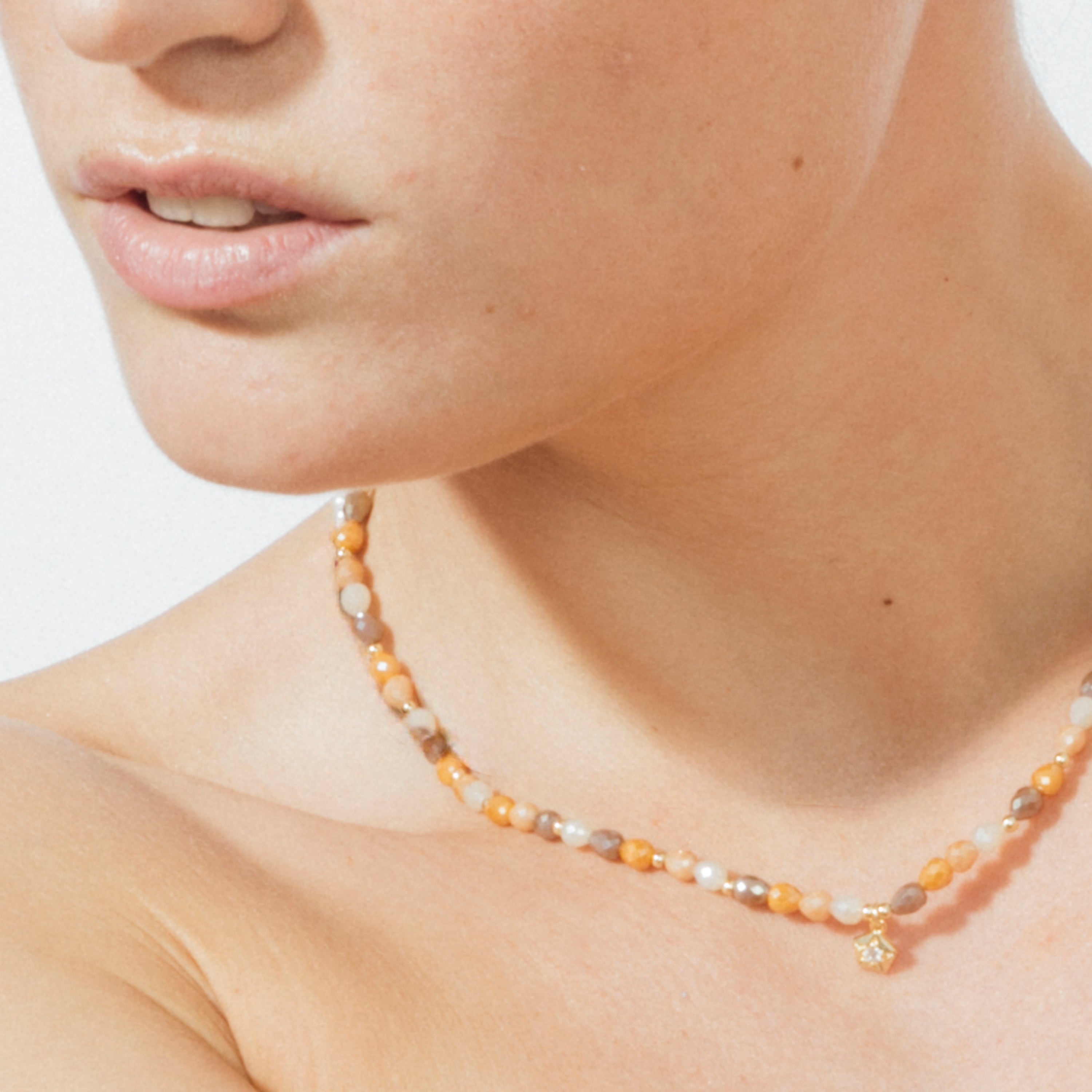 Brown Crystal Necklace with 18k Yellow Gold Finish - Likdu