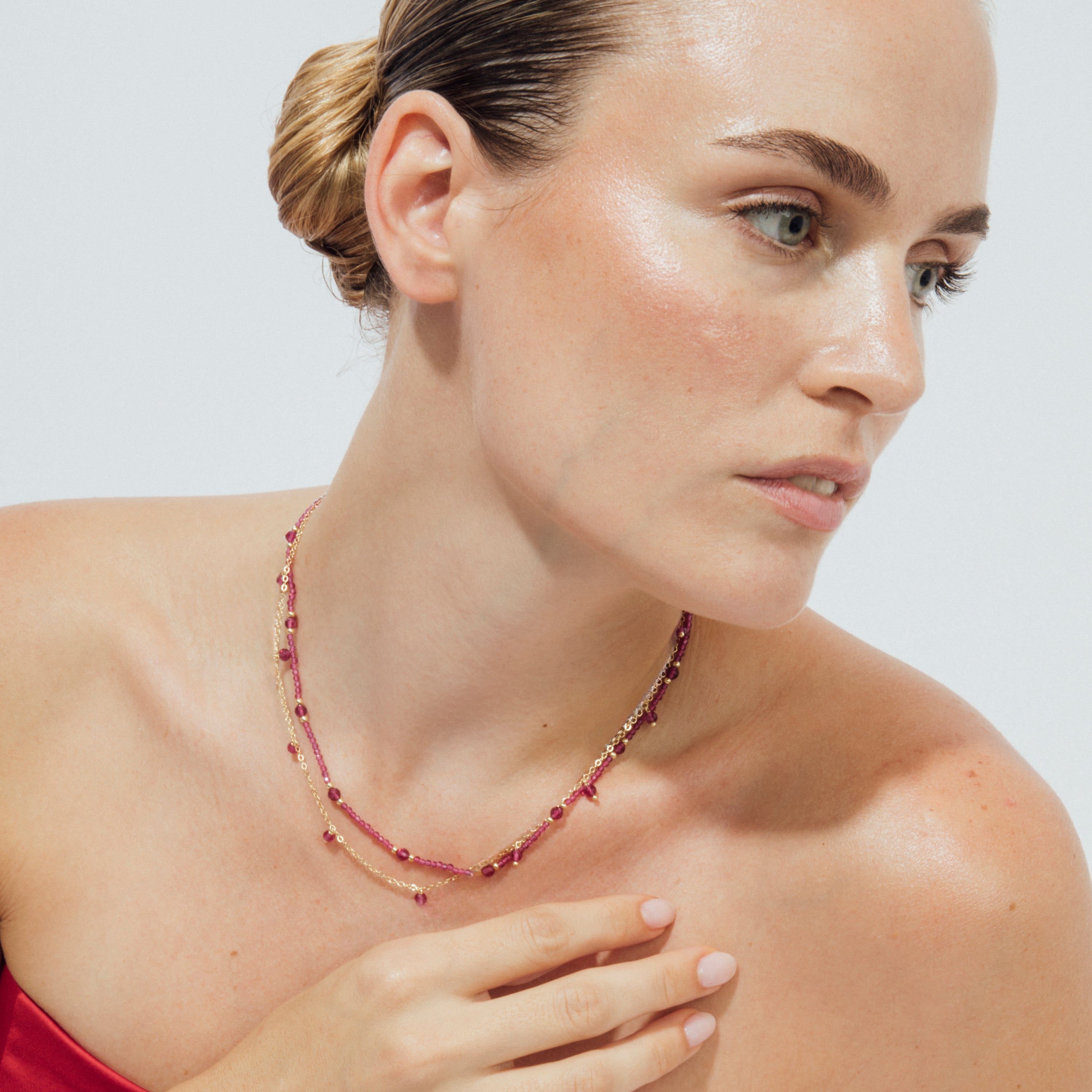 18k Yellow Gold-Plated Rose Crystal Necklace - Aira