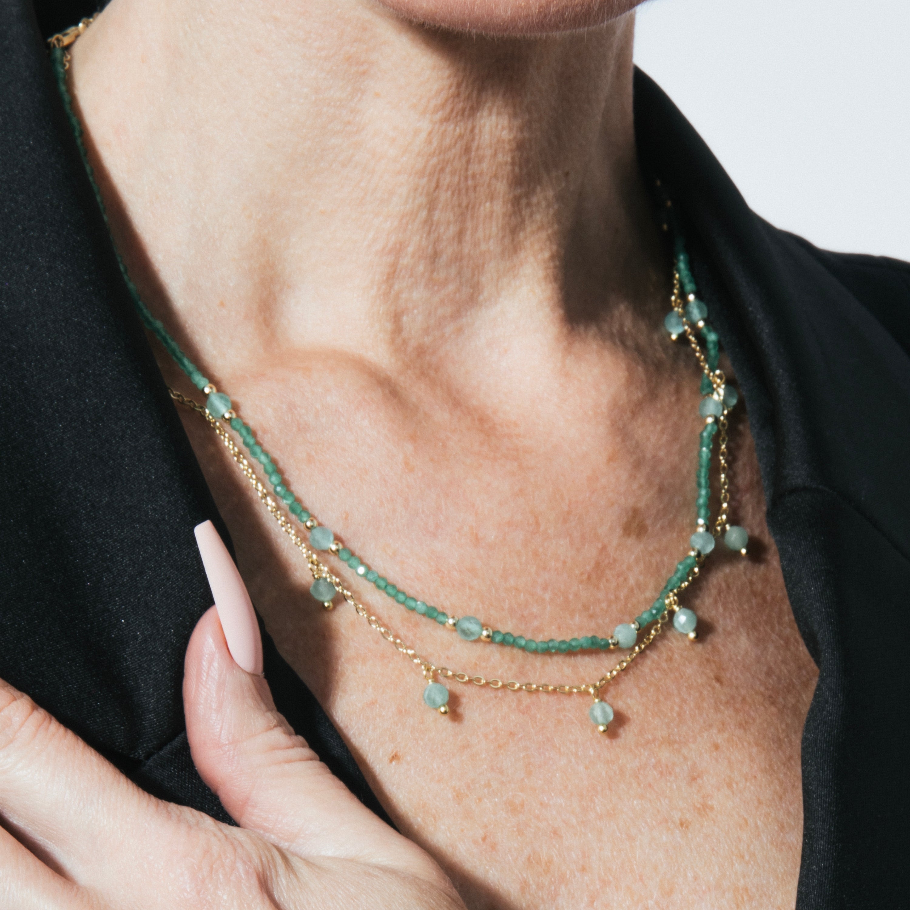 18k Yellow Gold-Plated Green Crystal Necklace - Aira