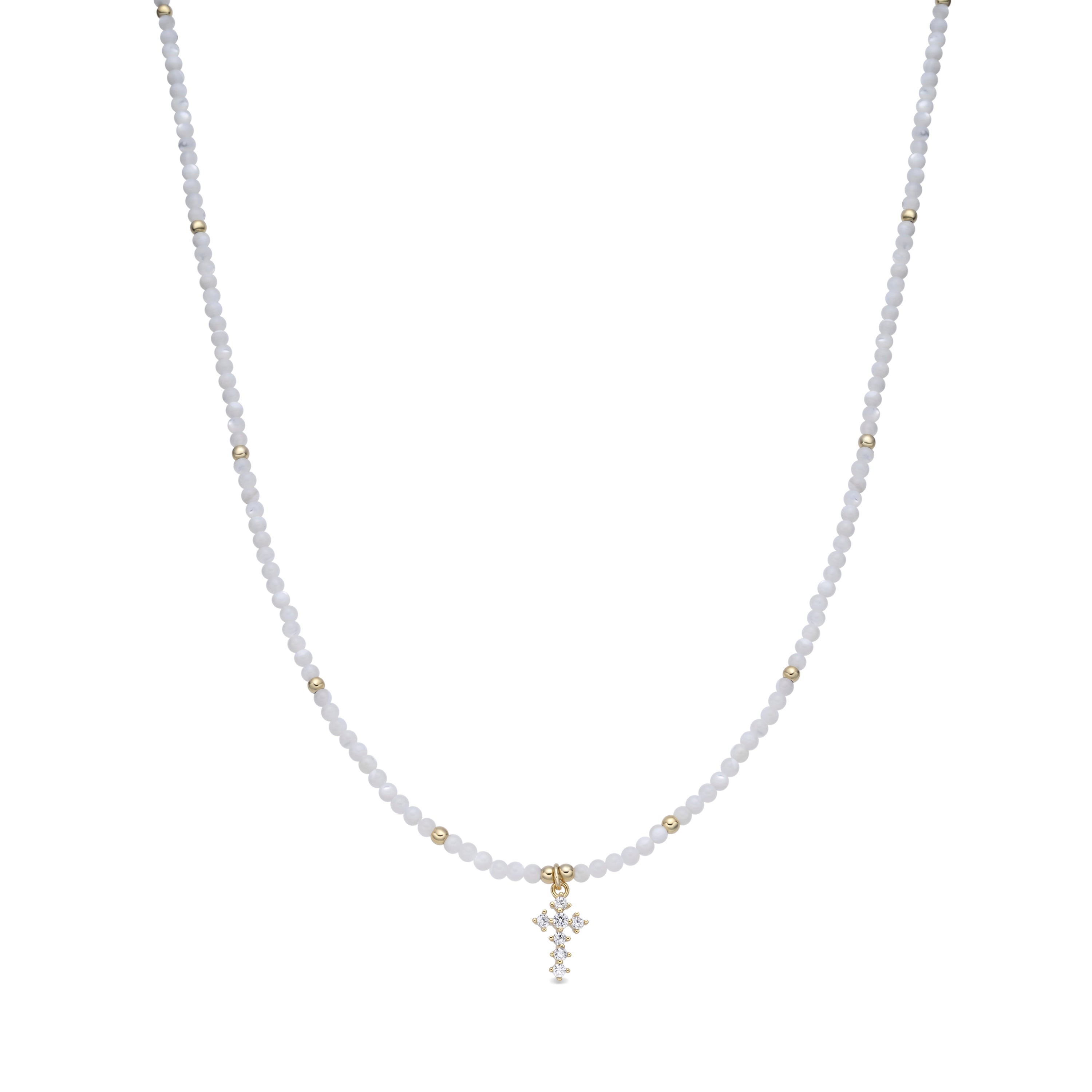 White Mother of Pearl Necklace with 18k Yellow Gold Finish - Nyali