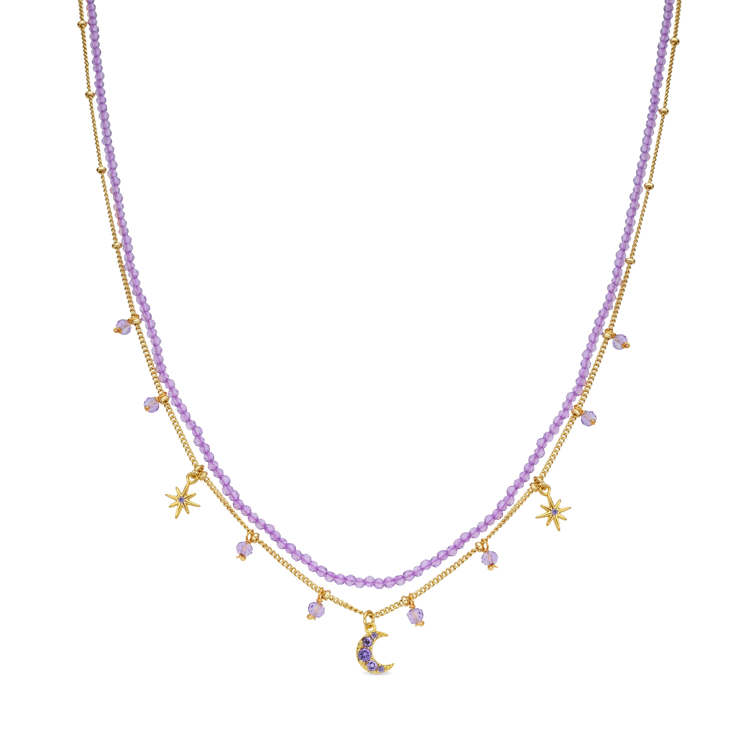 Collar de Cristal Morado acabado en oro amarillo 18k - Ayora