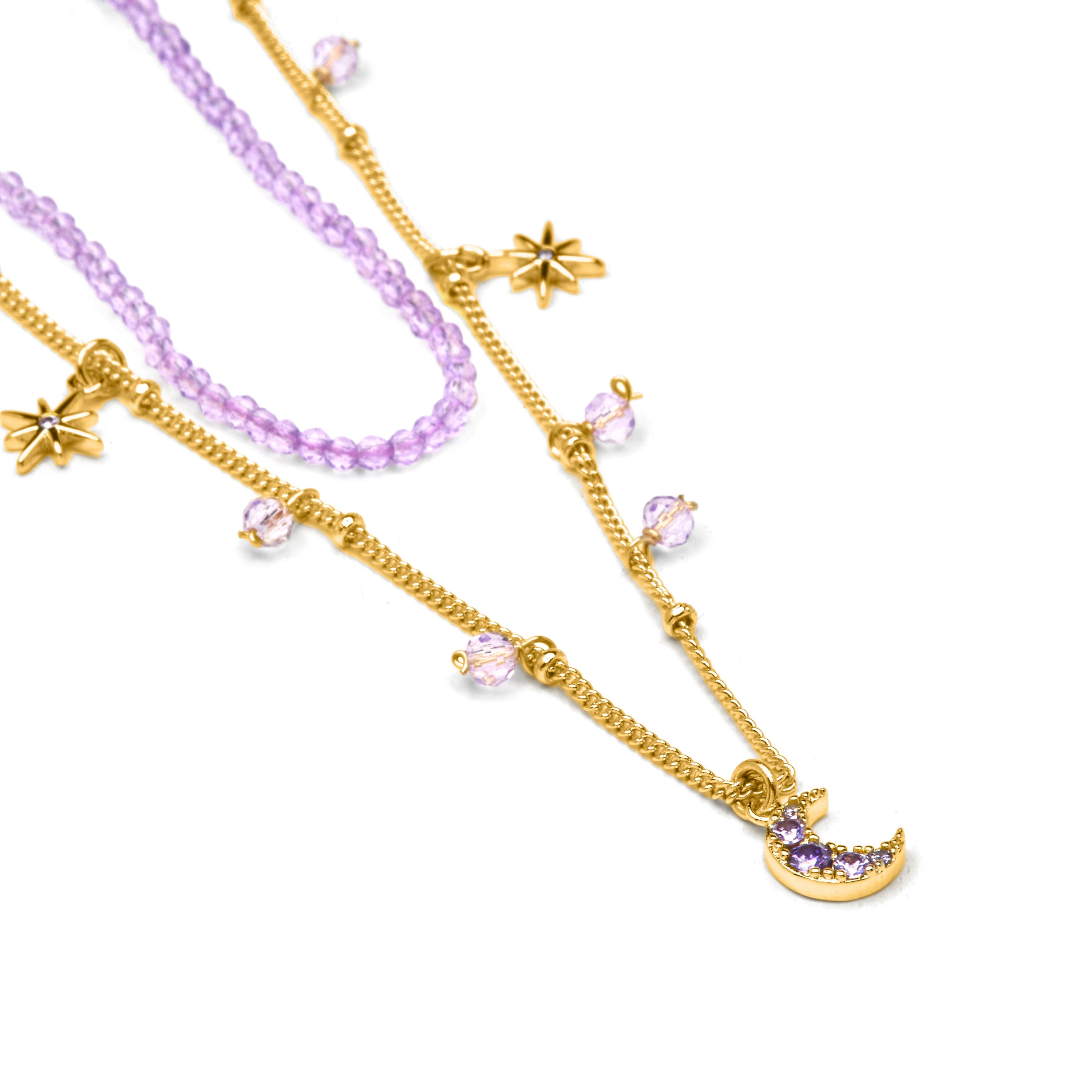 Collar de Cristal Morado acabado en oro amarillo 18k - Ayora