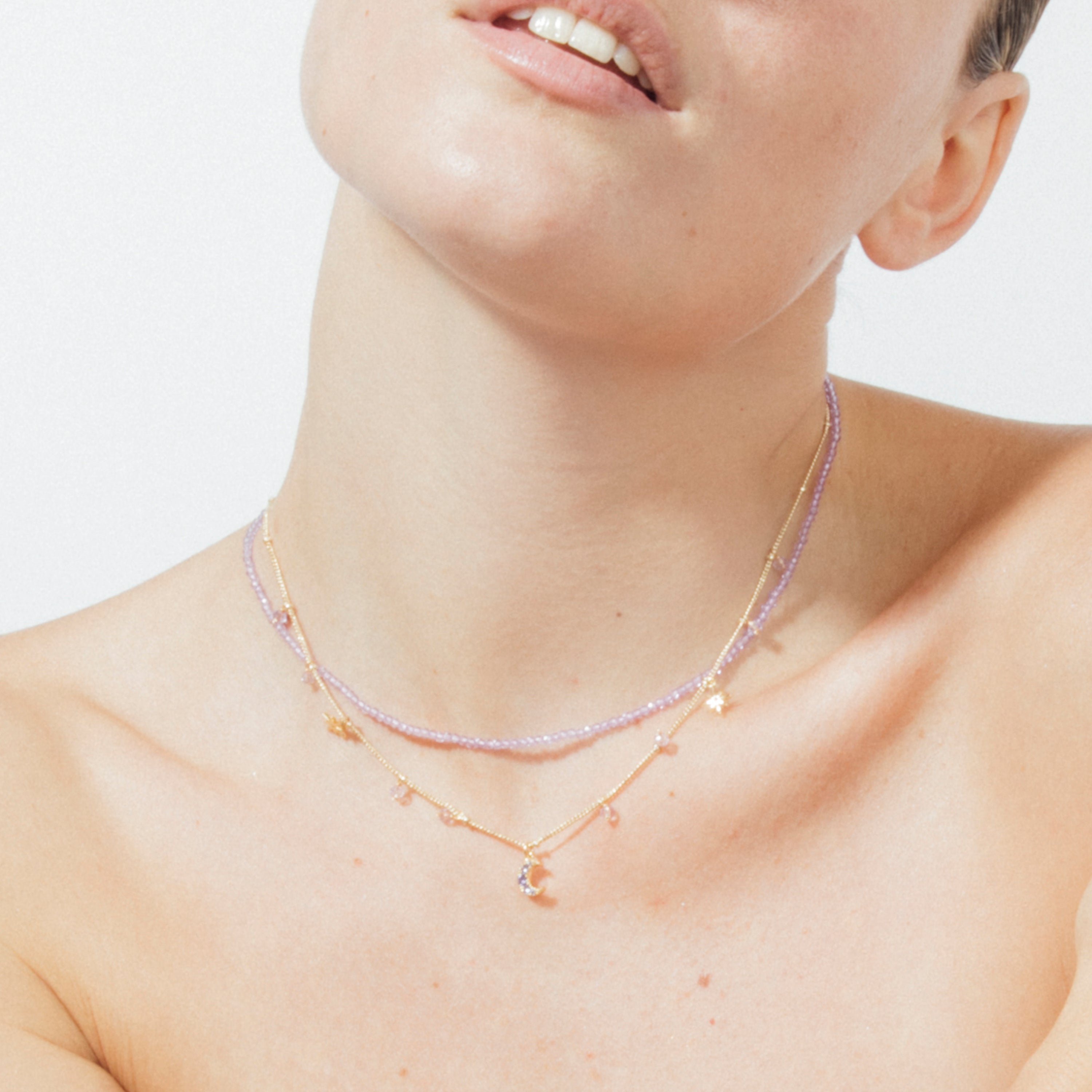 Collar de Cristal Morado acabado en oro amarillo 18k - Ayora