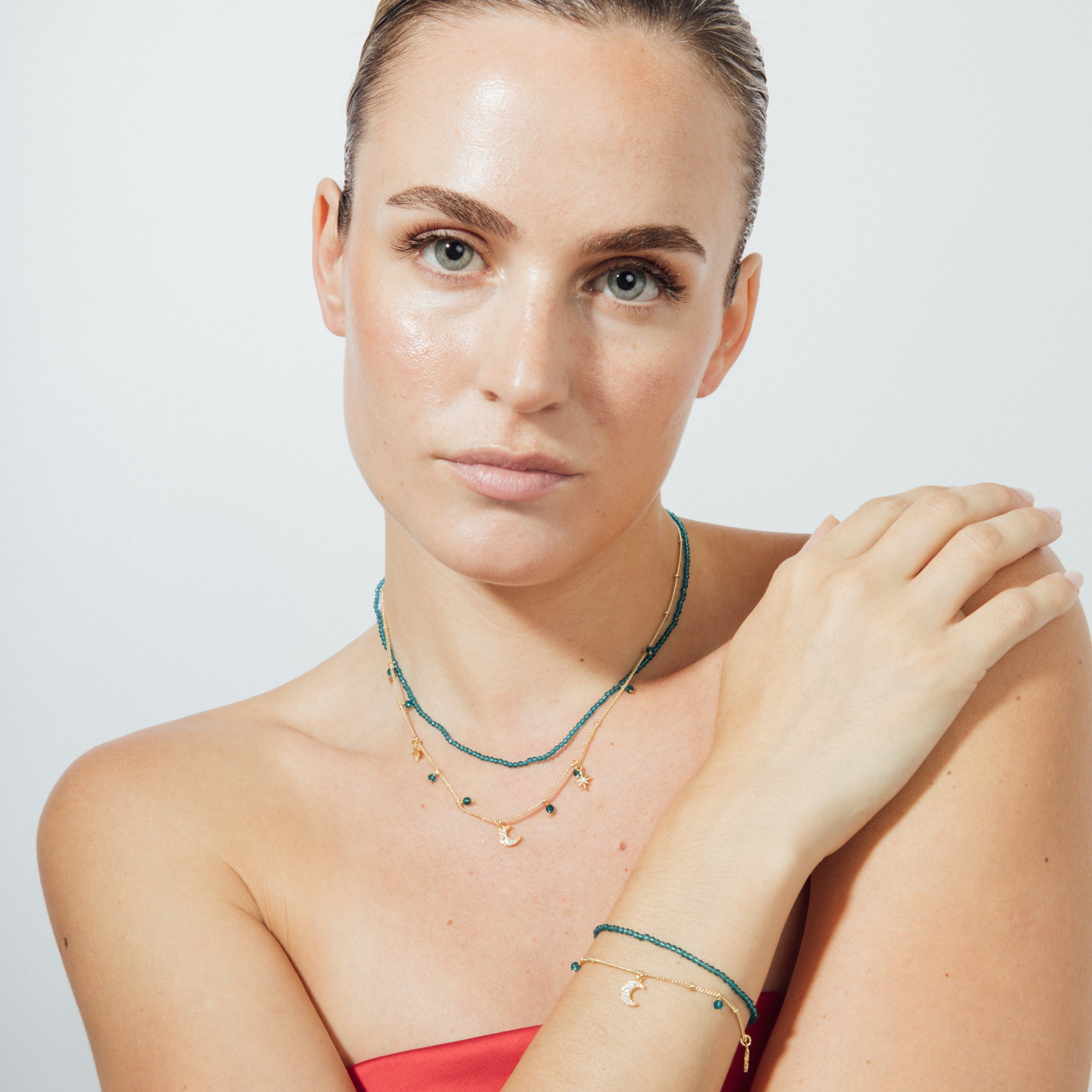 18k Yellow Gold-Plated Green Crystal Necklace - Ayora
