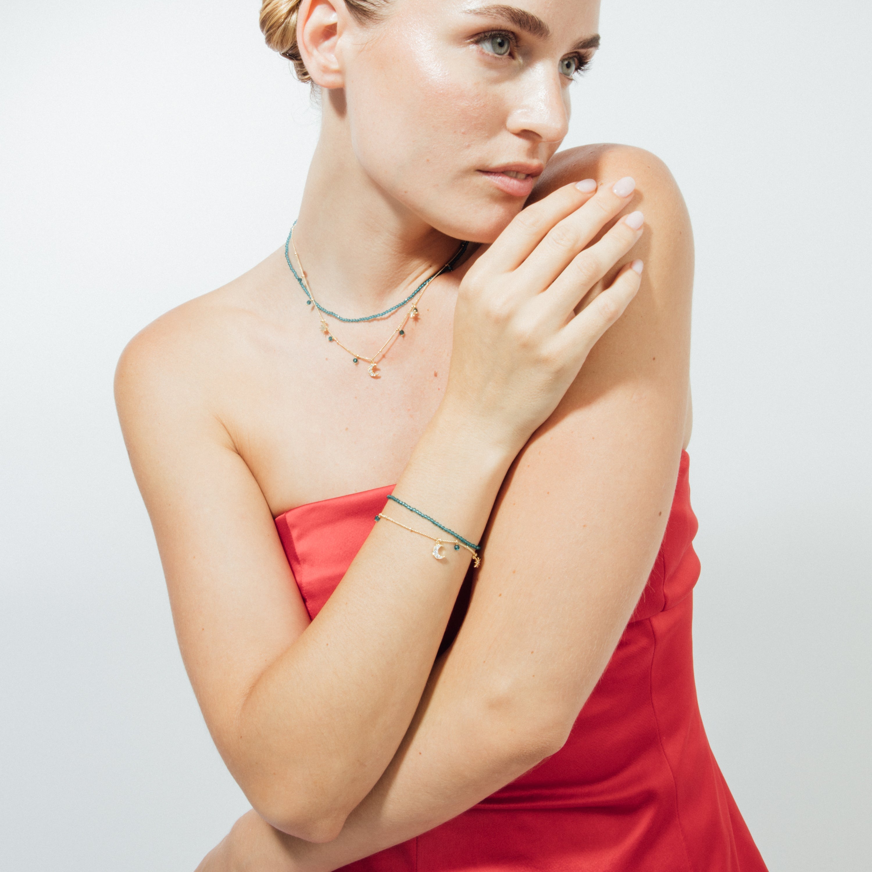 18k Yellow Gold-Plated Green Crystal Necklace - Ayora