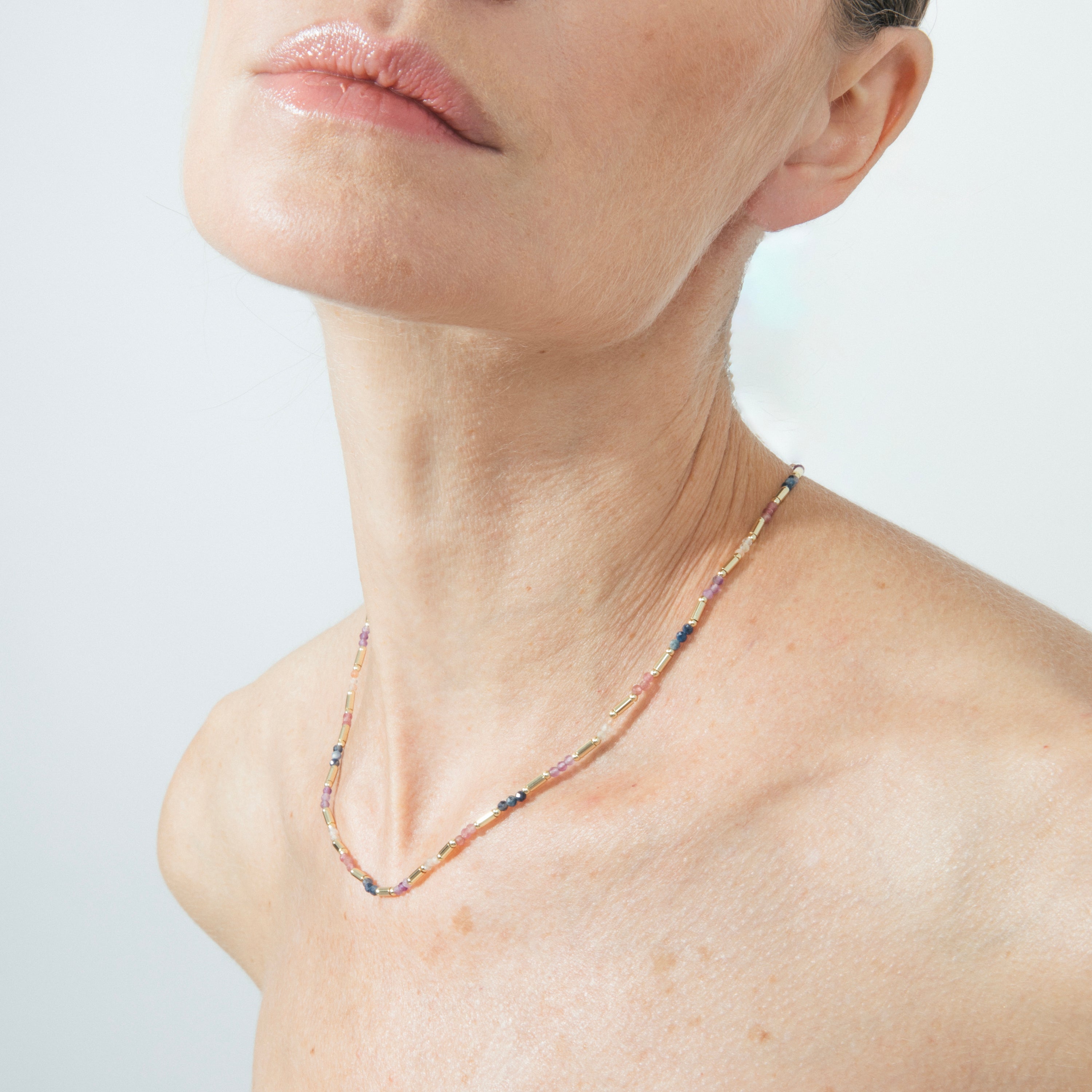 Multicolor Crystal Necklace with 18k Yellow Gold Finish - Athas