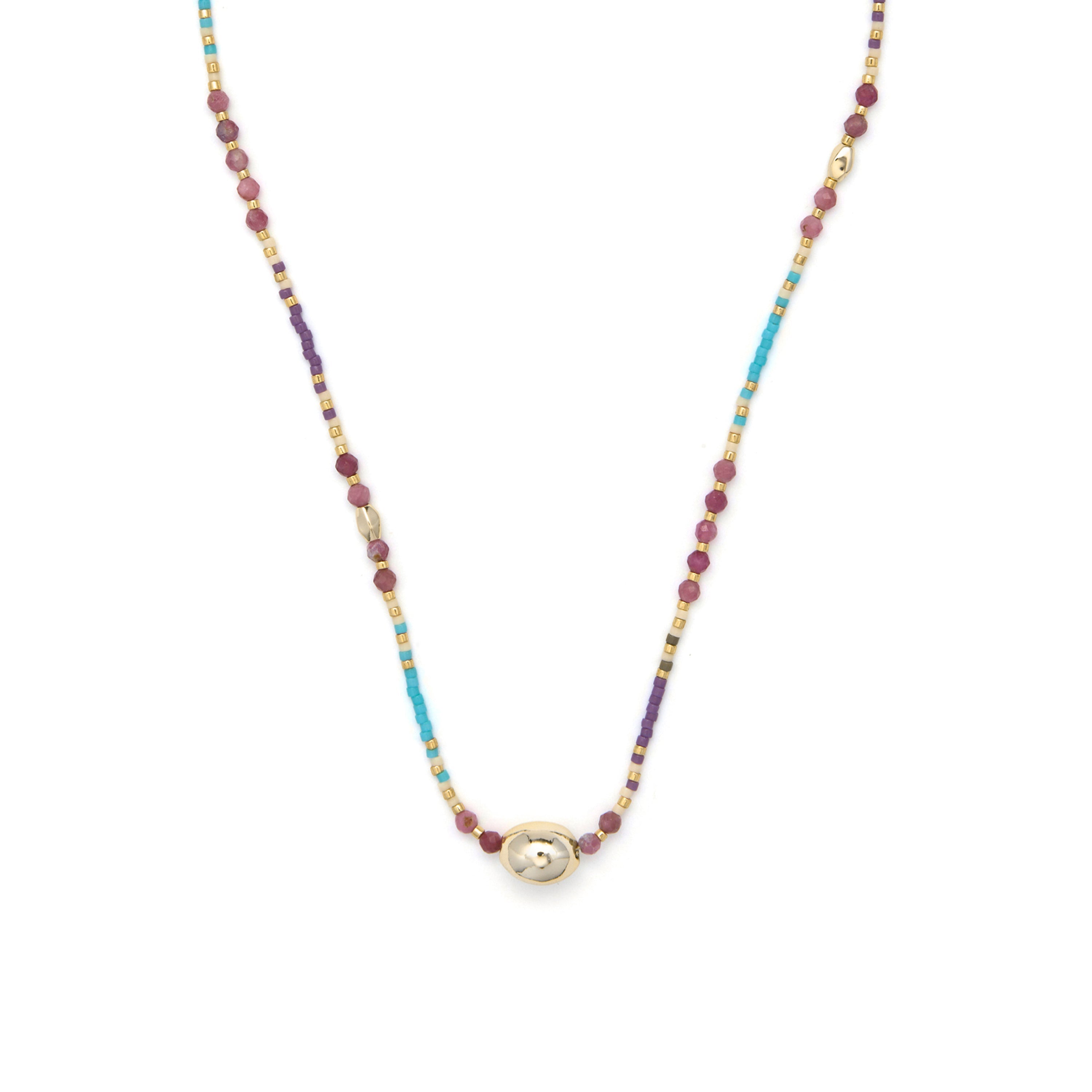 Multi-colored Crystal Necklace with 18k Yellow Gold Finish - Wasei
