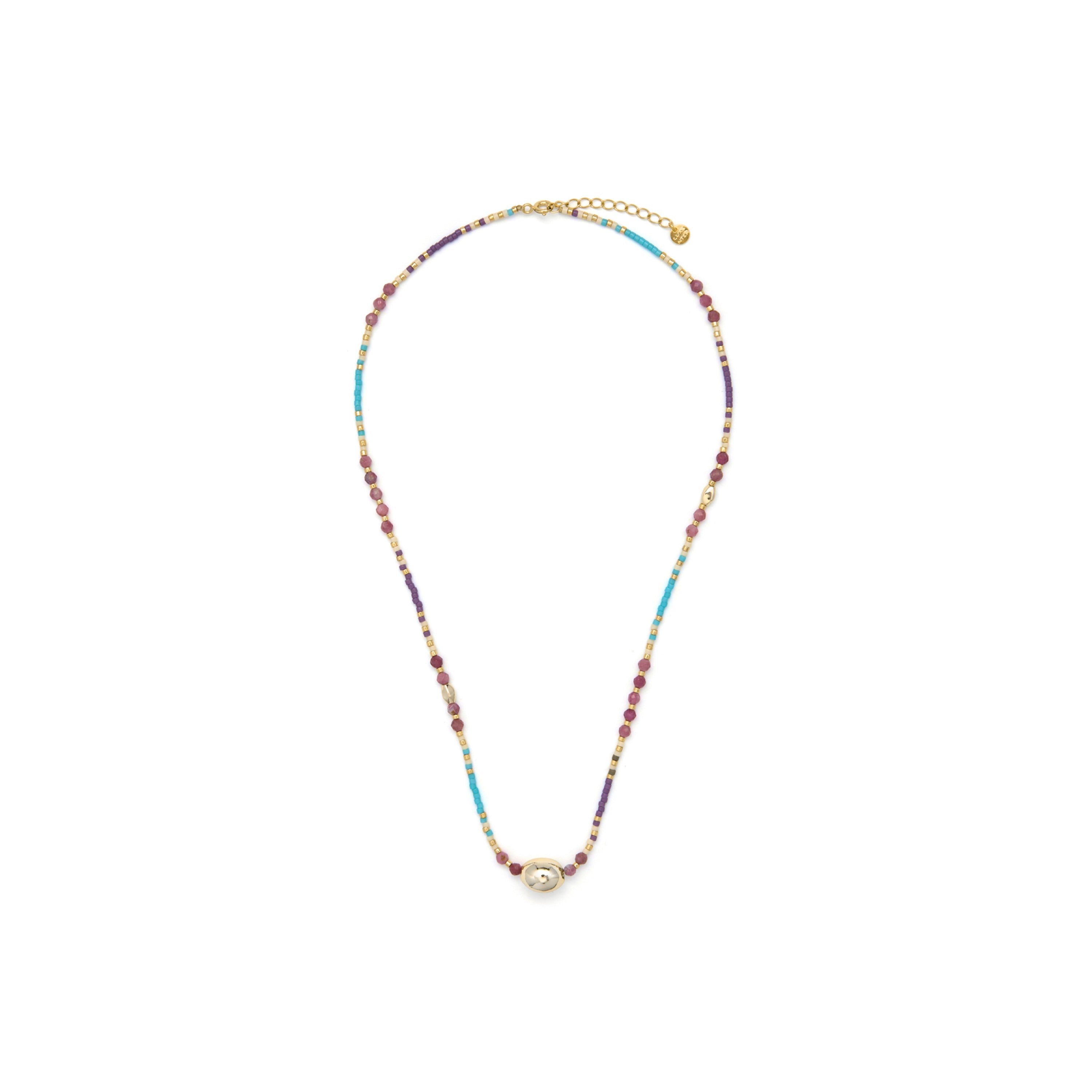 Multi-colored Crystal Necklace with 18k Yellow Gold Finish - Wasei