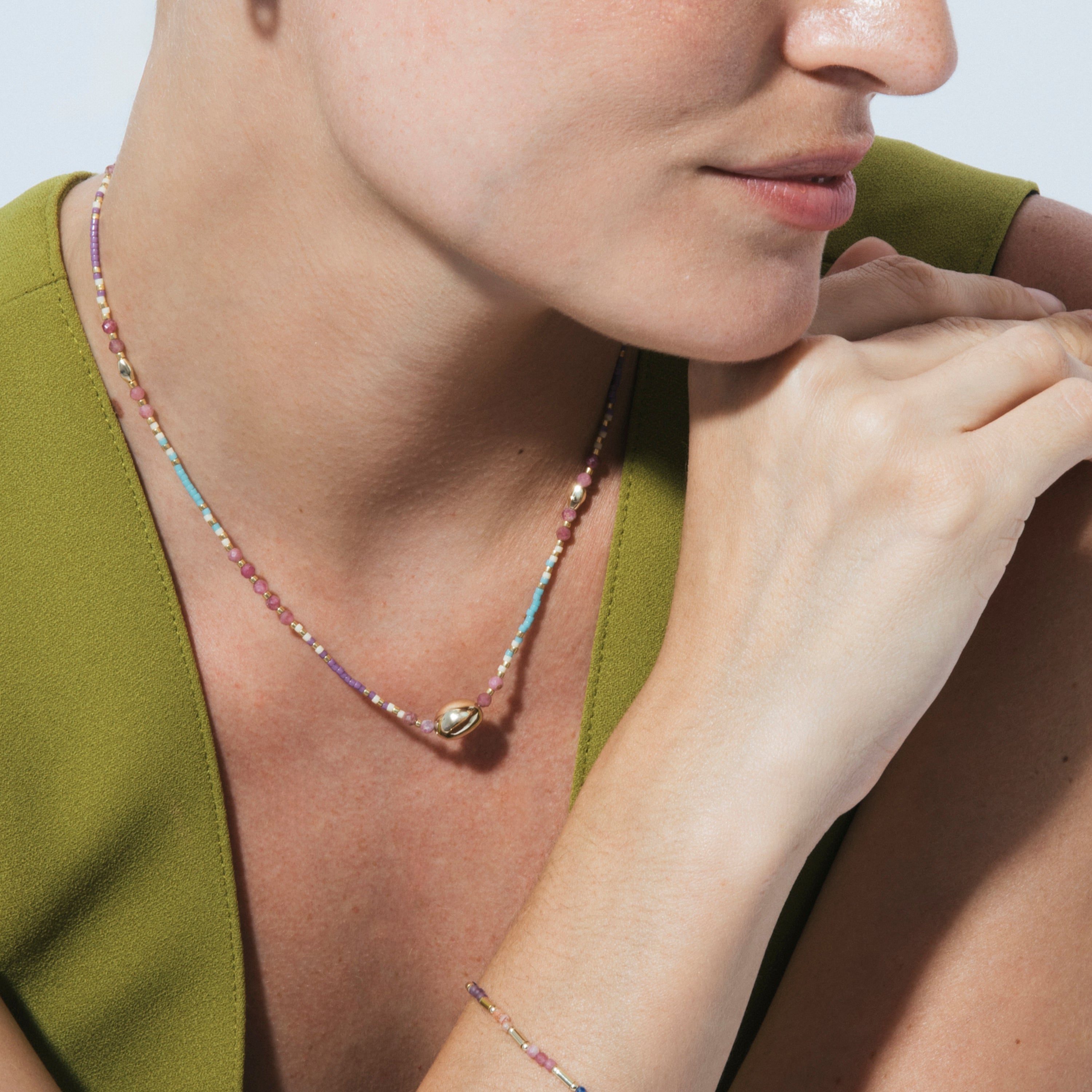 Multi-colored Crystal Necklace with 18k Yellow Gold Finish - Wasei