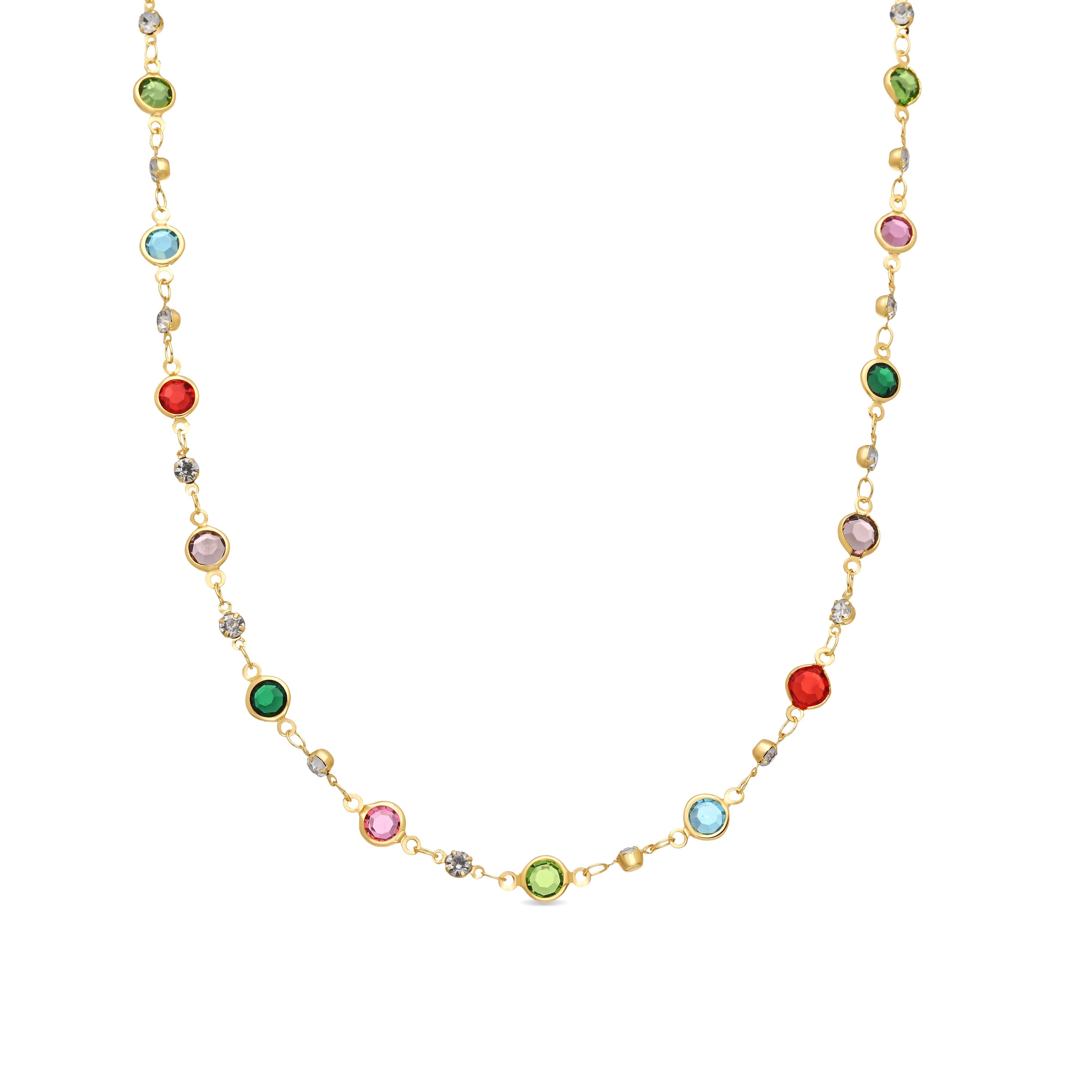 Multicolor Zircon Necklace with 18k Yellow Gold Finish - Akas
