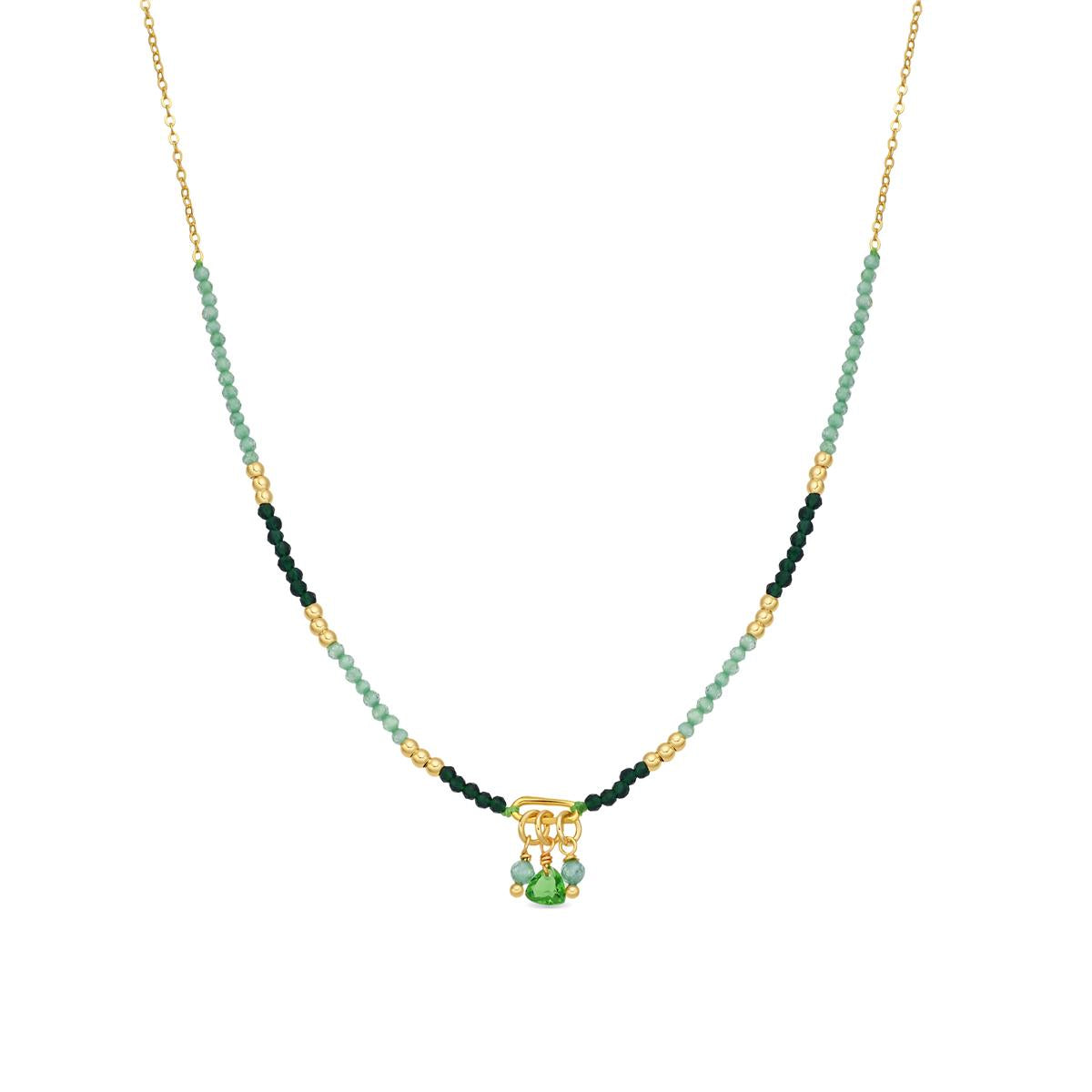 18k yellow gold-plated green crystal necklace - Ilkan