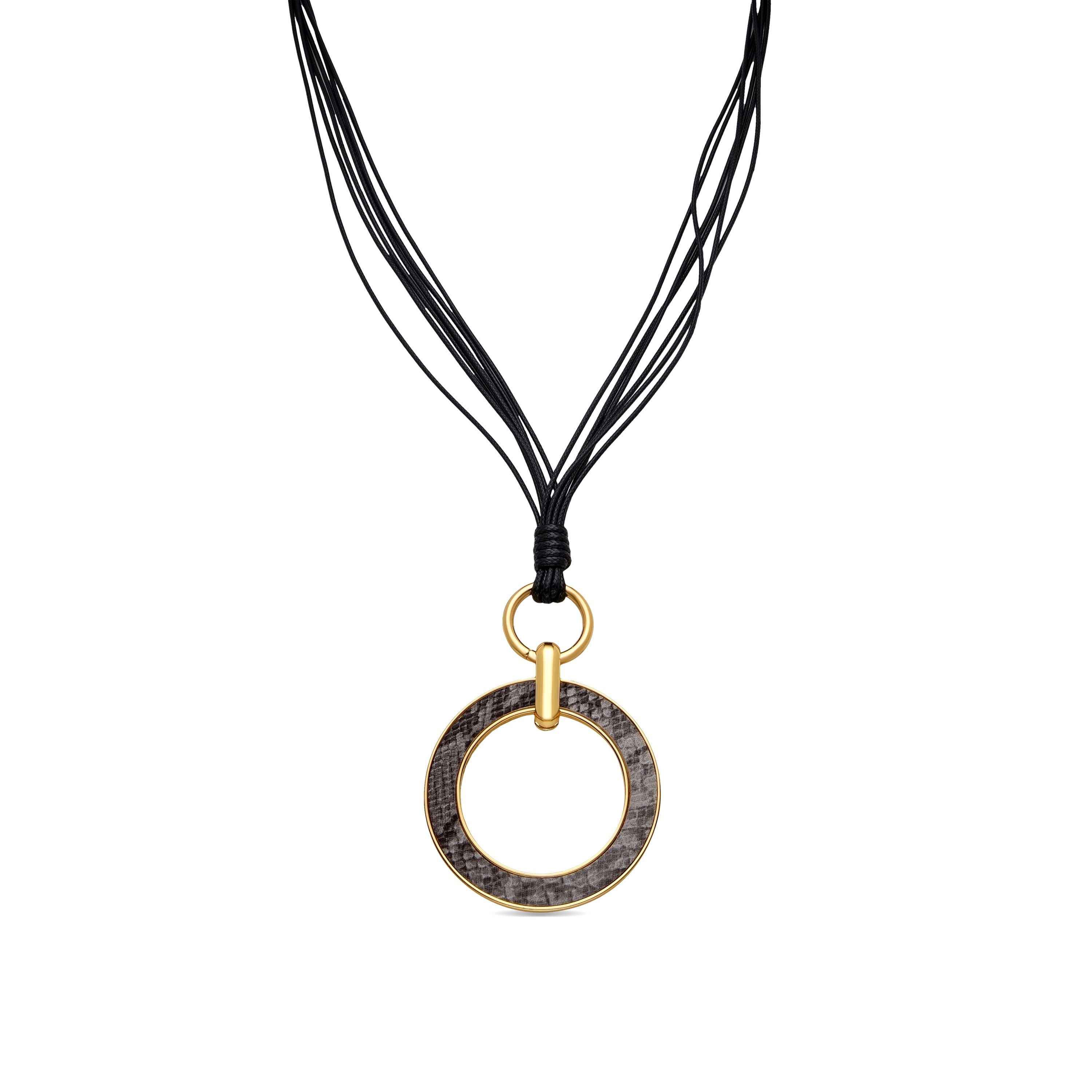 Black Leather Necklace finished in 18K yellow gold - Phiae