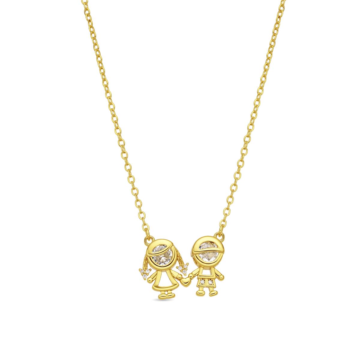 18k Yellow Gold-Plated CZ Necklace - Children