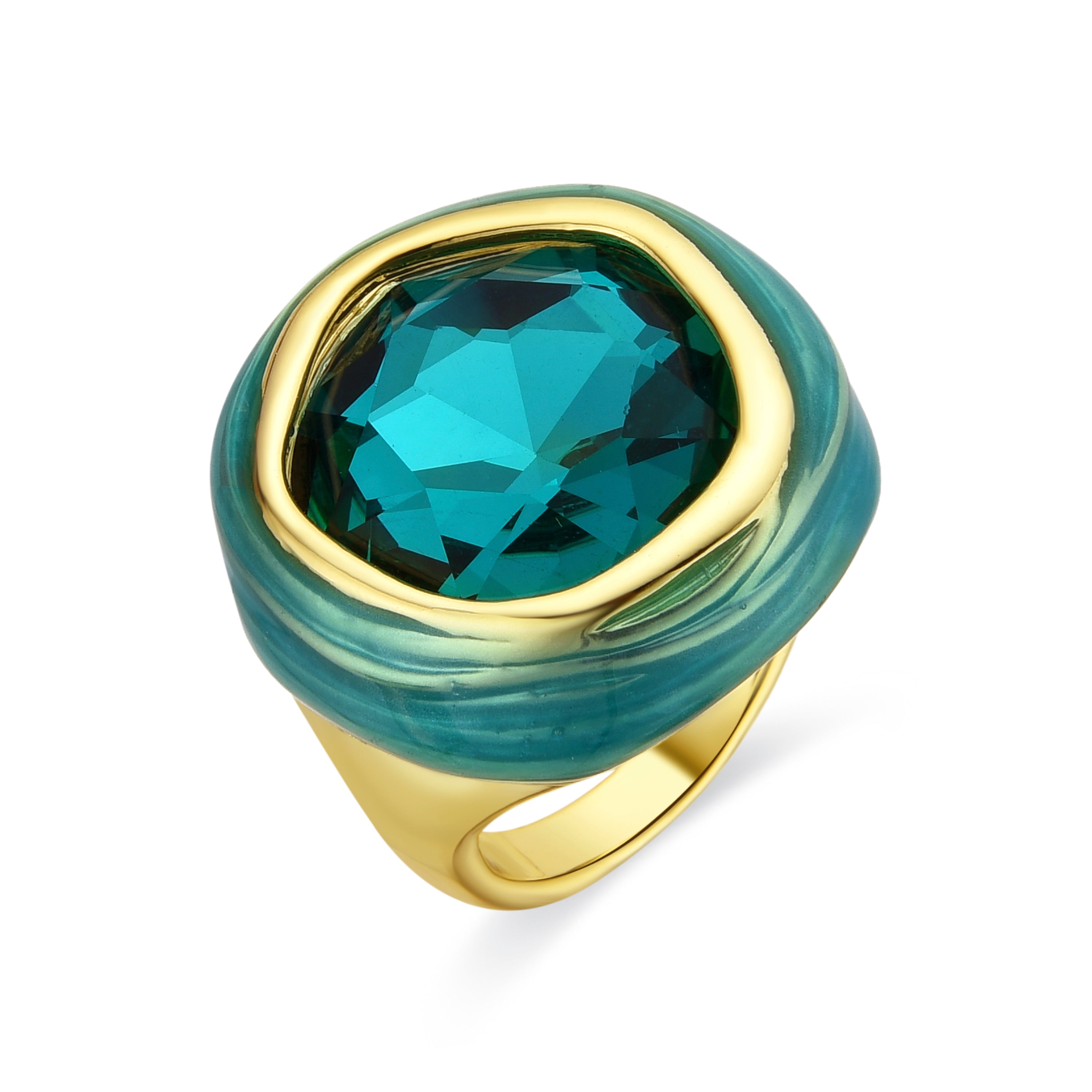 18k yellow gold finish ring with Paraiba Green Hydrothermal Quartz - Mantis