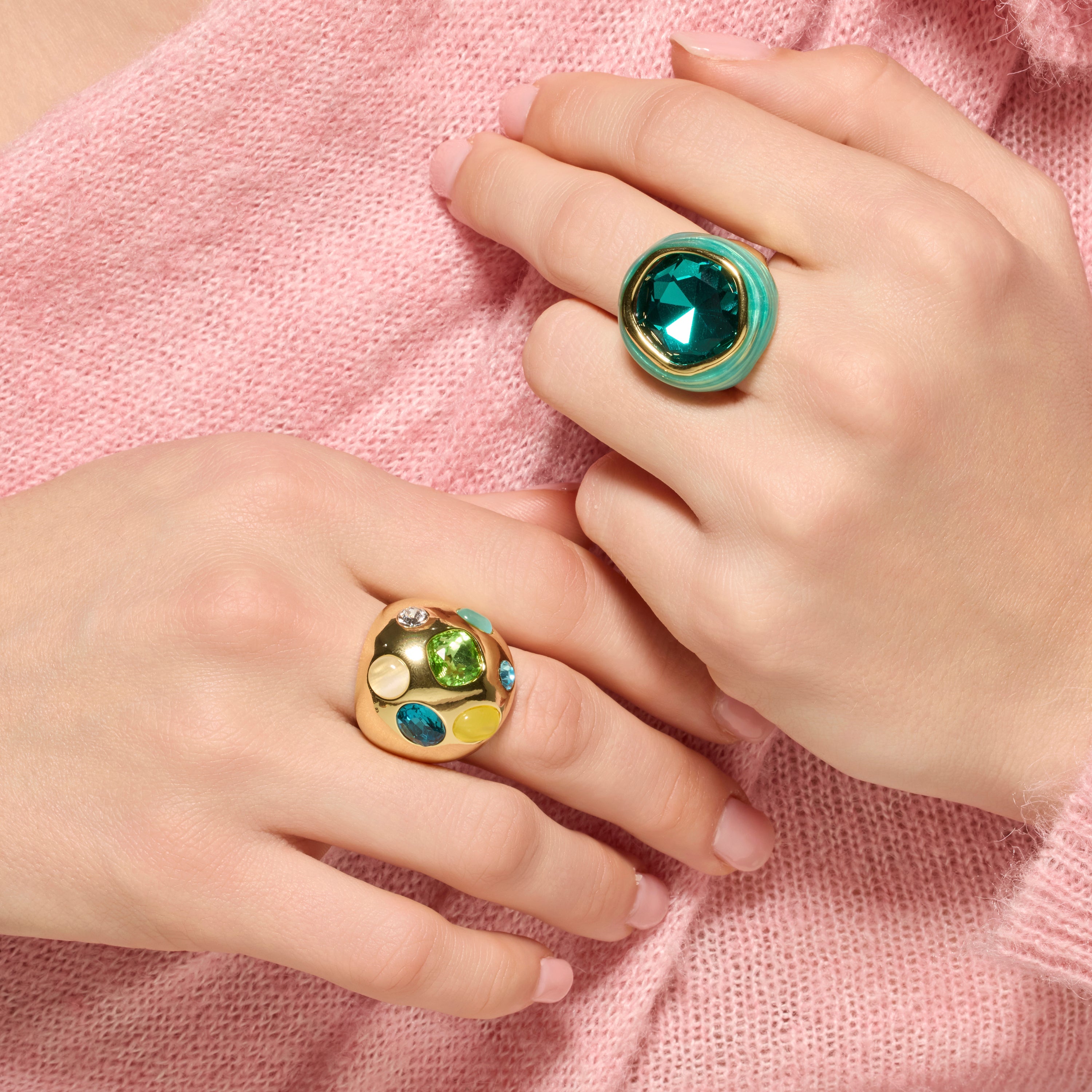 18k yellow gold finish ring with Paraiba Green Hydrothermal Quartz - Mantis