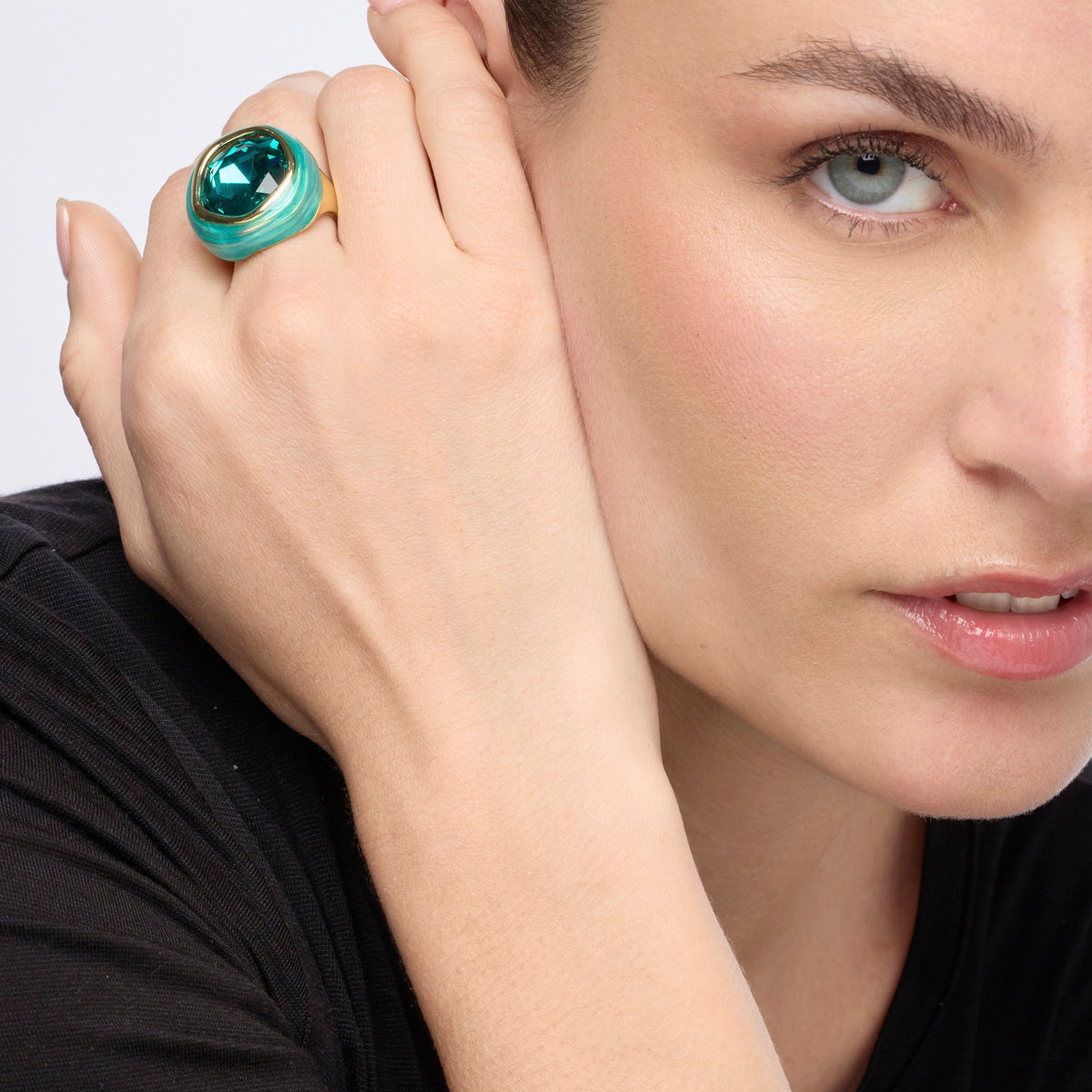 18k yellow gold finish ring with Paraiba Green Hydrothermal Quartz - Mantis