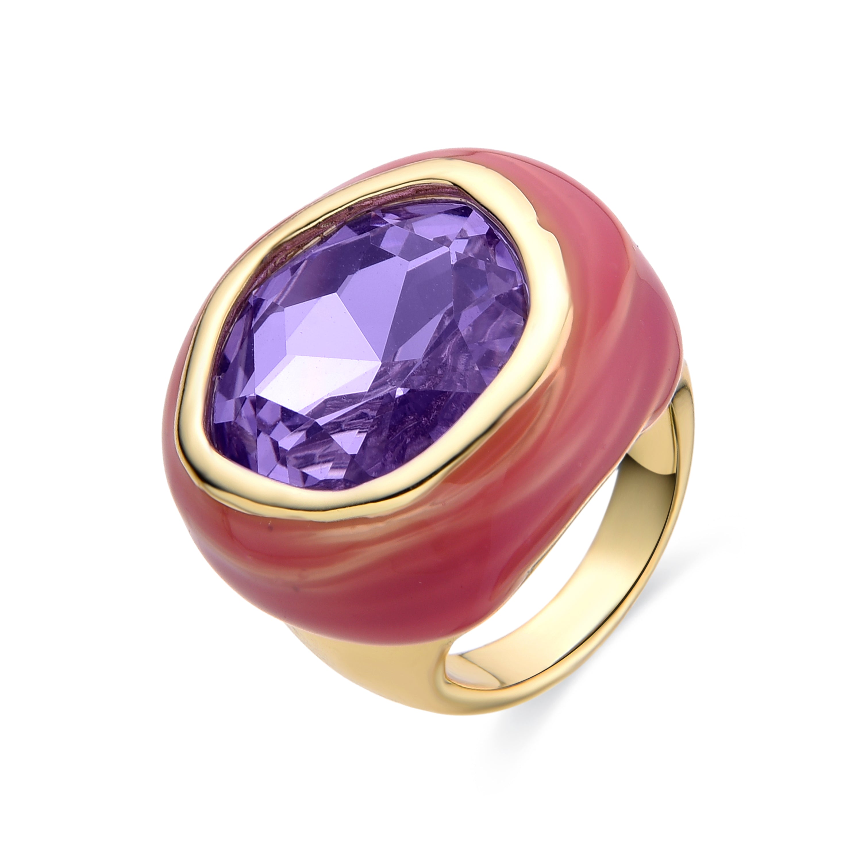 Purple Crystal Ring finished in 18K yellow gold - Mantis