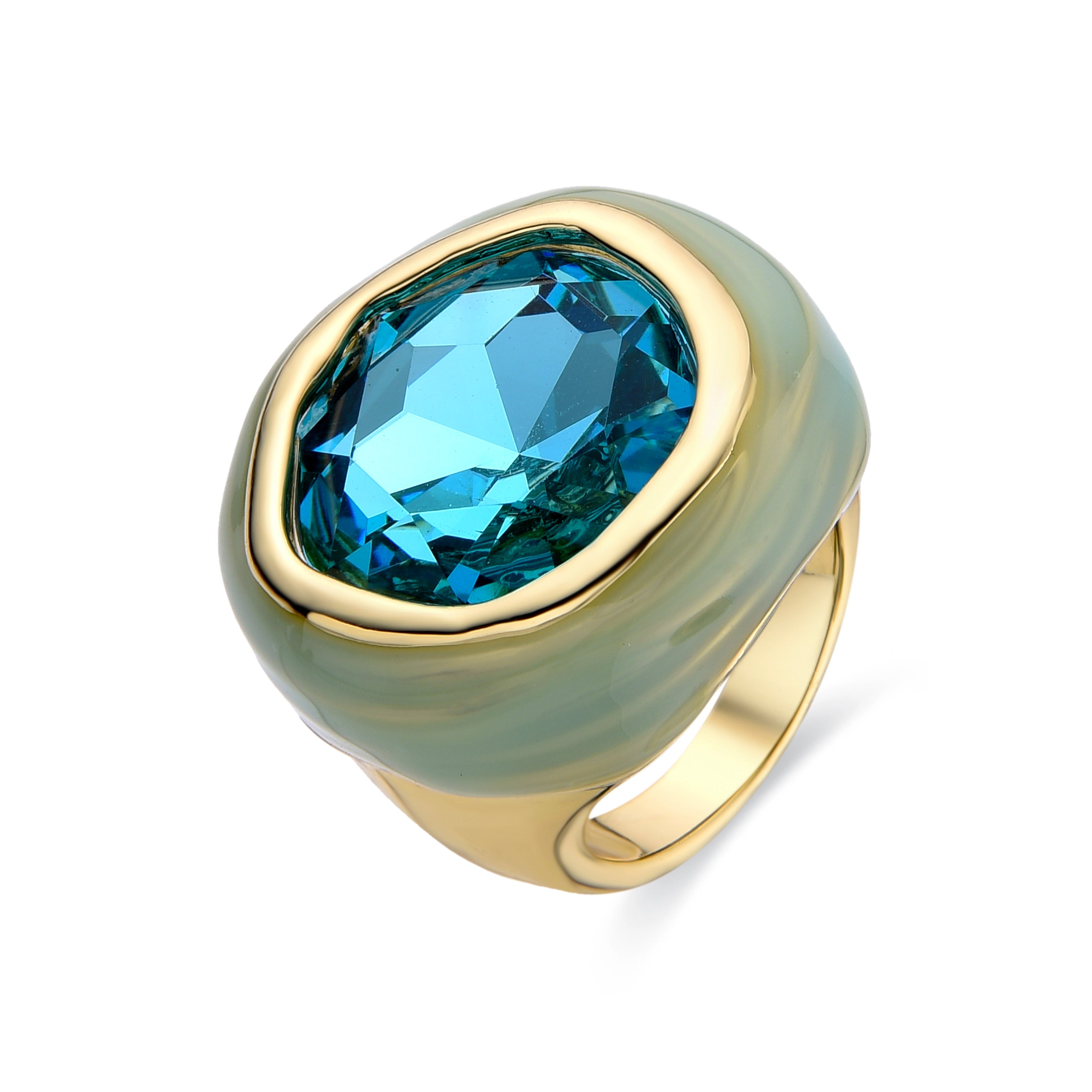 Green Crystal Ring finished in 18K yellow gold - Mantis