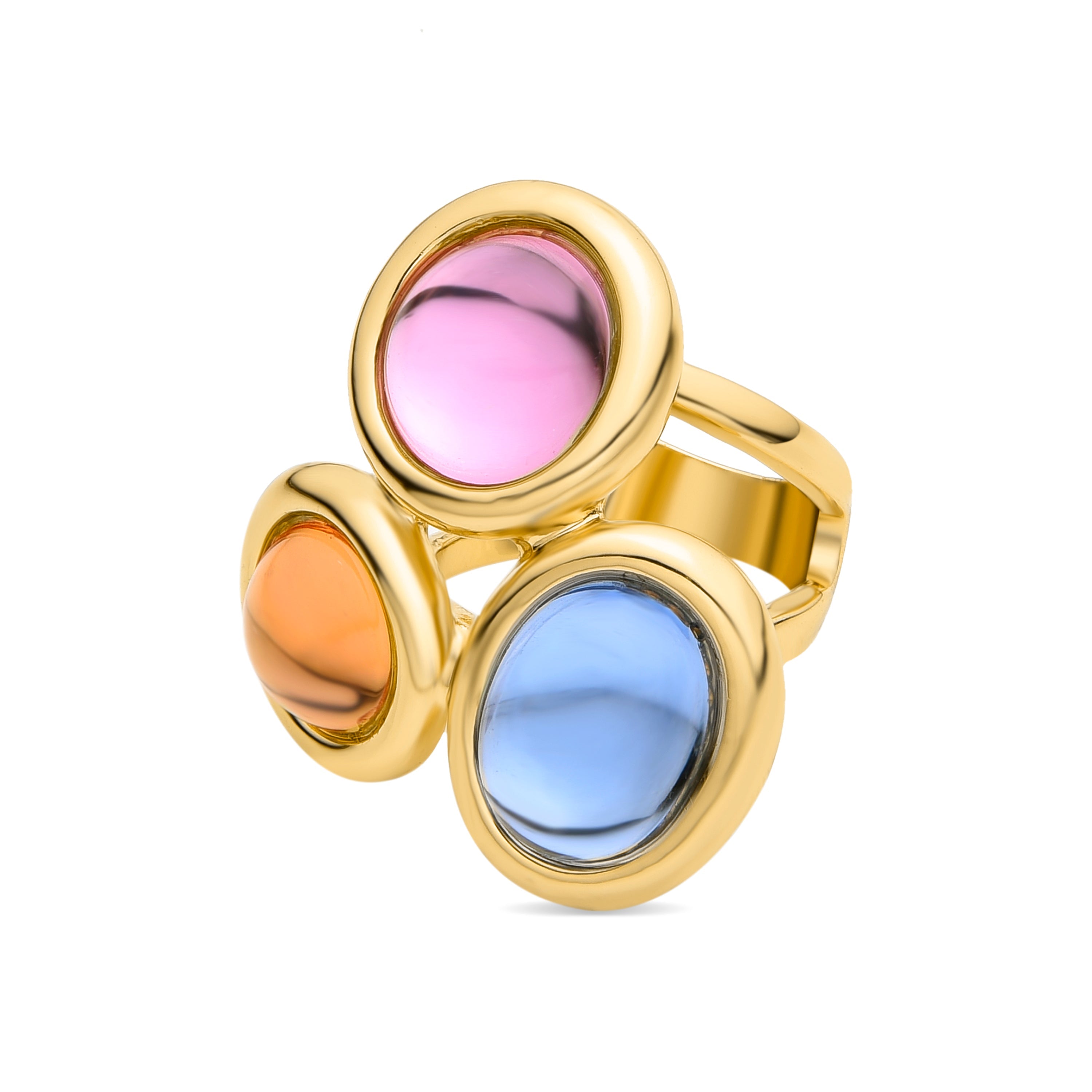 Multicolor Crystal Ring finished in 18K yellow gold - Longki