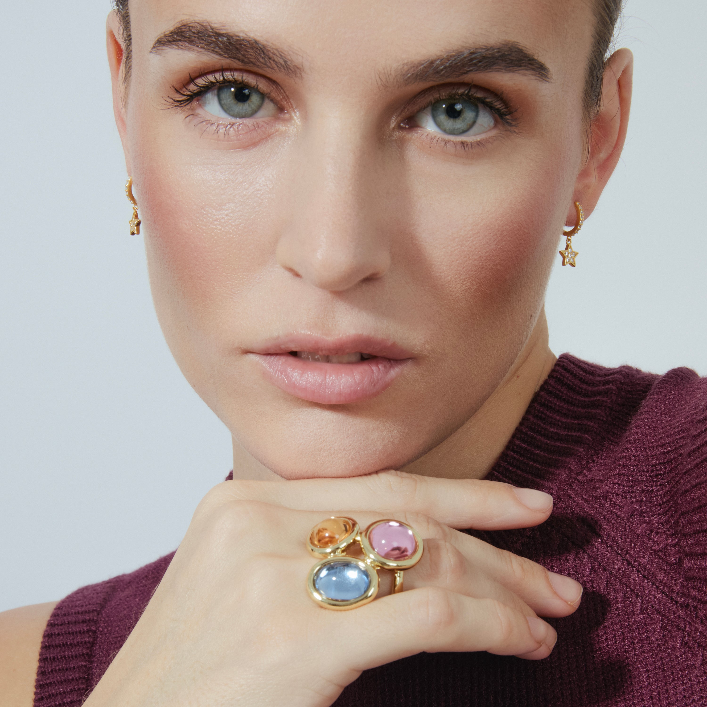 Multicolor Crystal Ring finished in 18K yellow gold - Longki