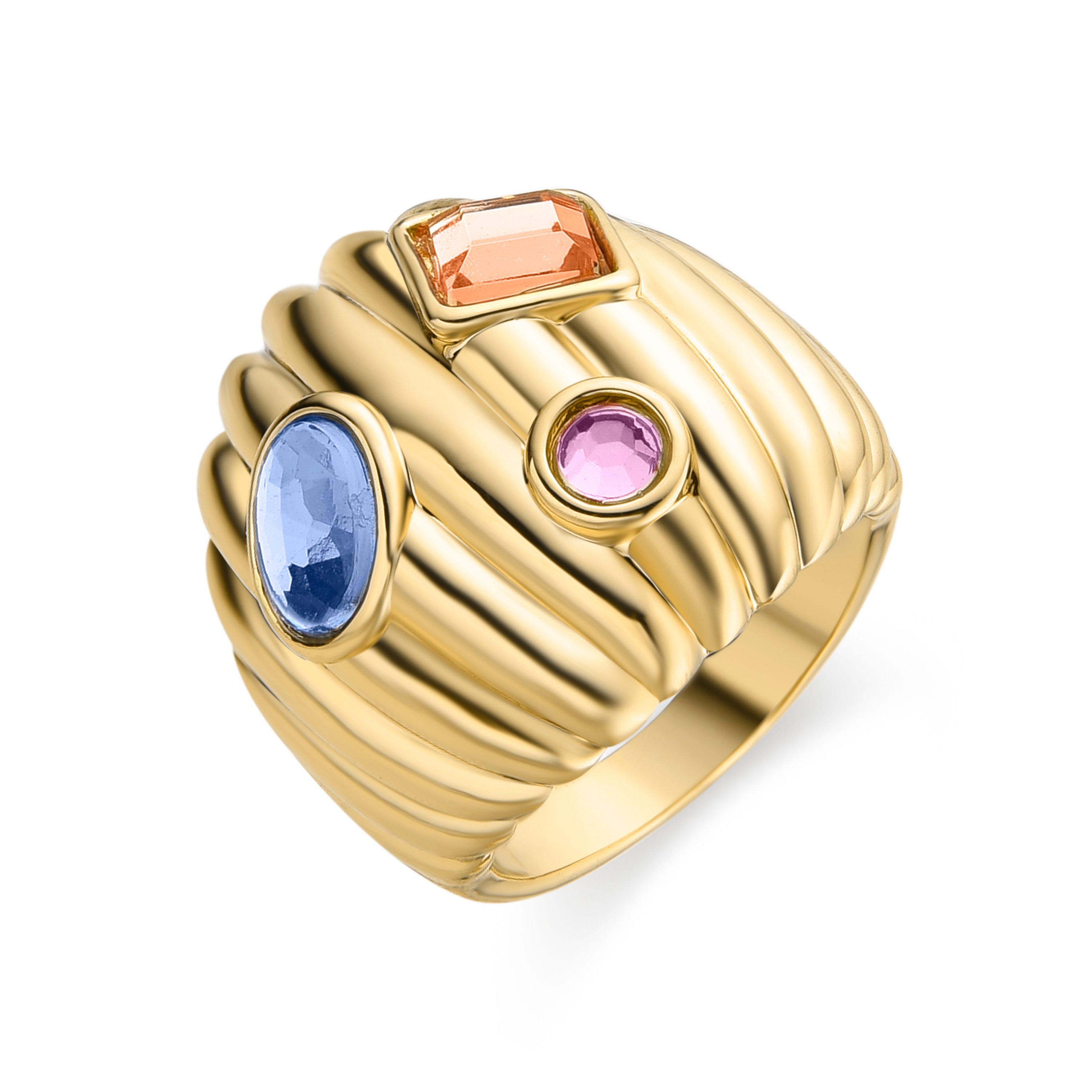 Multicolor Crystal Ring finished in 18K yellow gold - Wenya