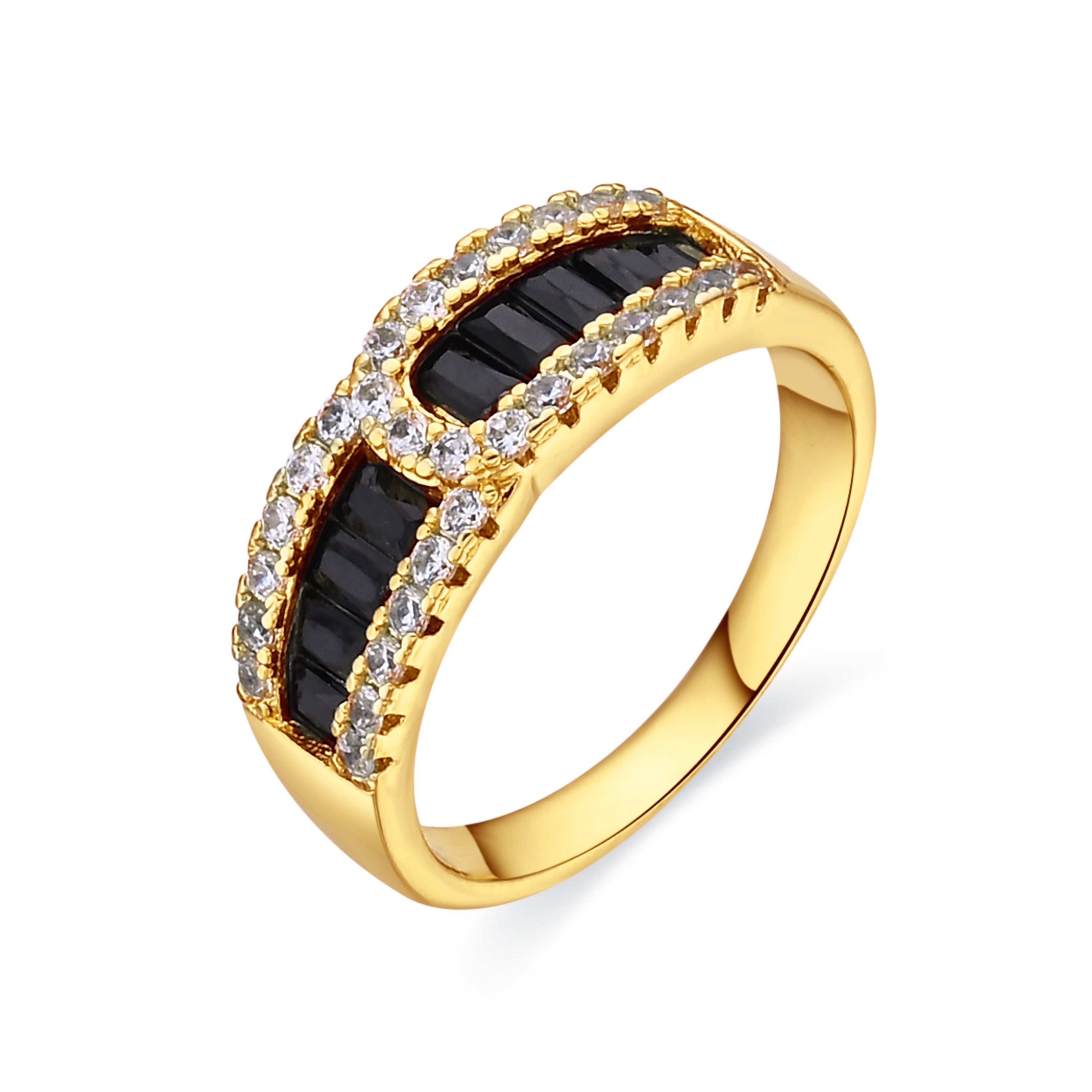 18k Yellow Gold Finish Onyx Zirconia Ring - Guinea