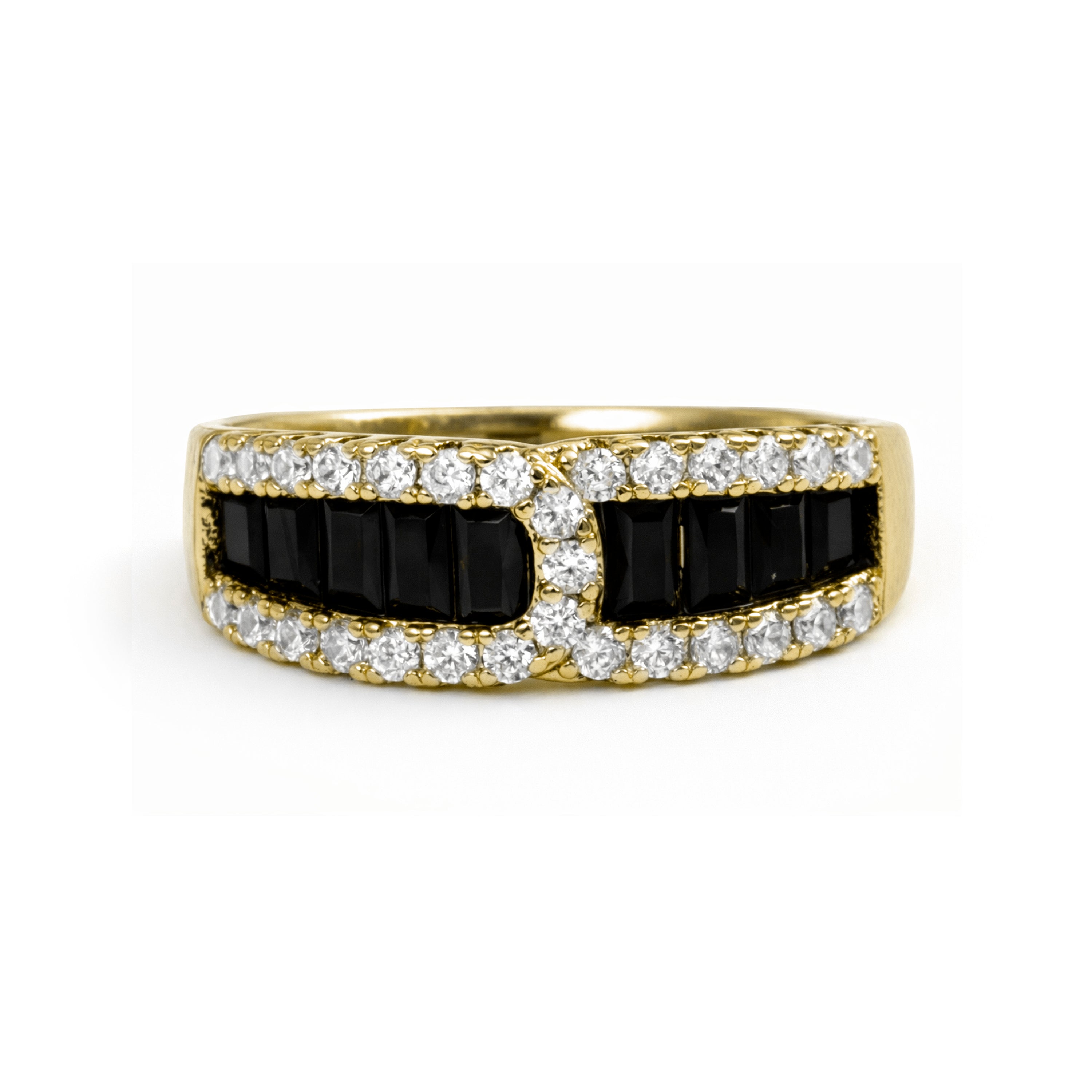 18k Yellow Gold Finish Onyx Zirconia Ring - Guinea