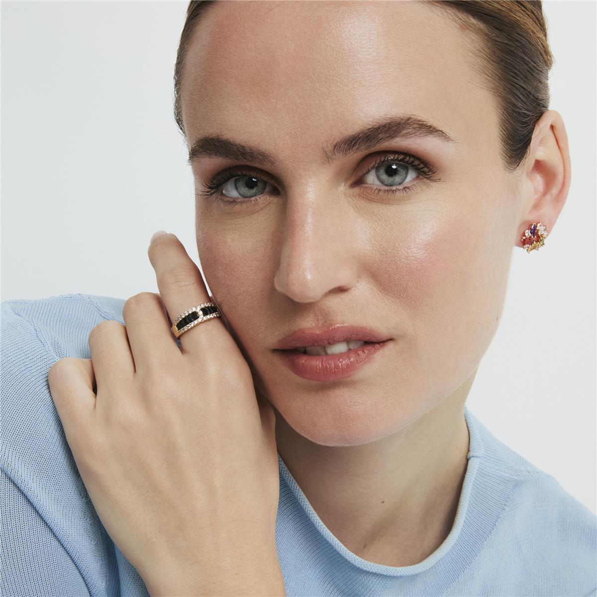 18k Yellow Gold Finish Onyx Zirconia Ring - Guinea