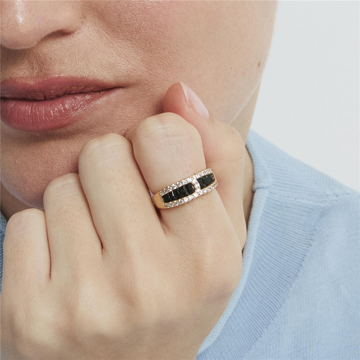 18k Yellow Gold Finish Onyx Zirconia Ring - Guinea