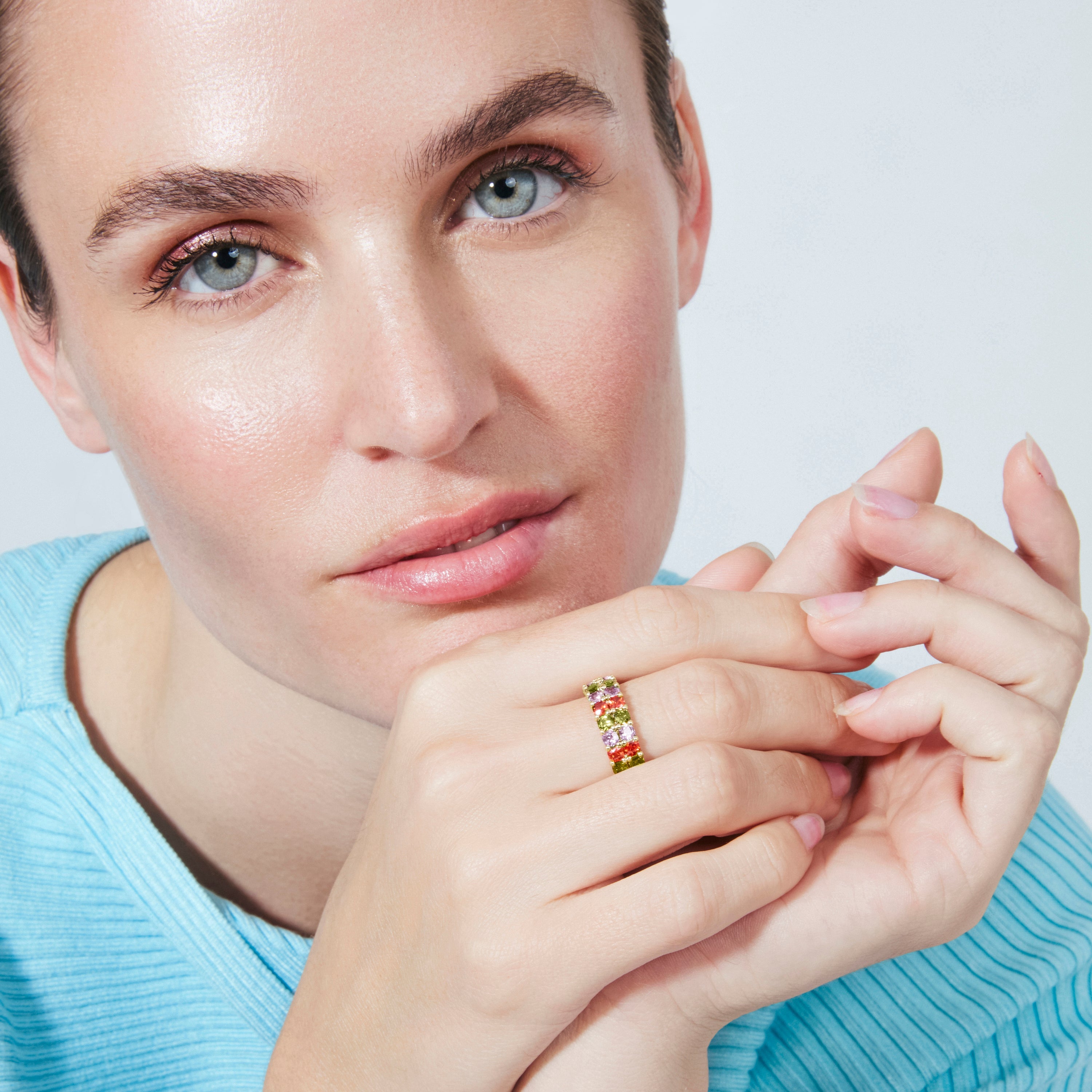 18k Yellow Gold-Plated Multicolor Zircon Ring - Tomi