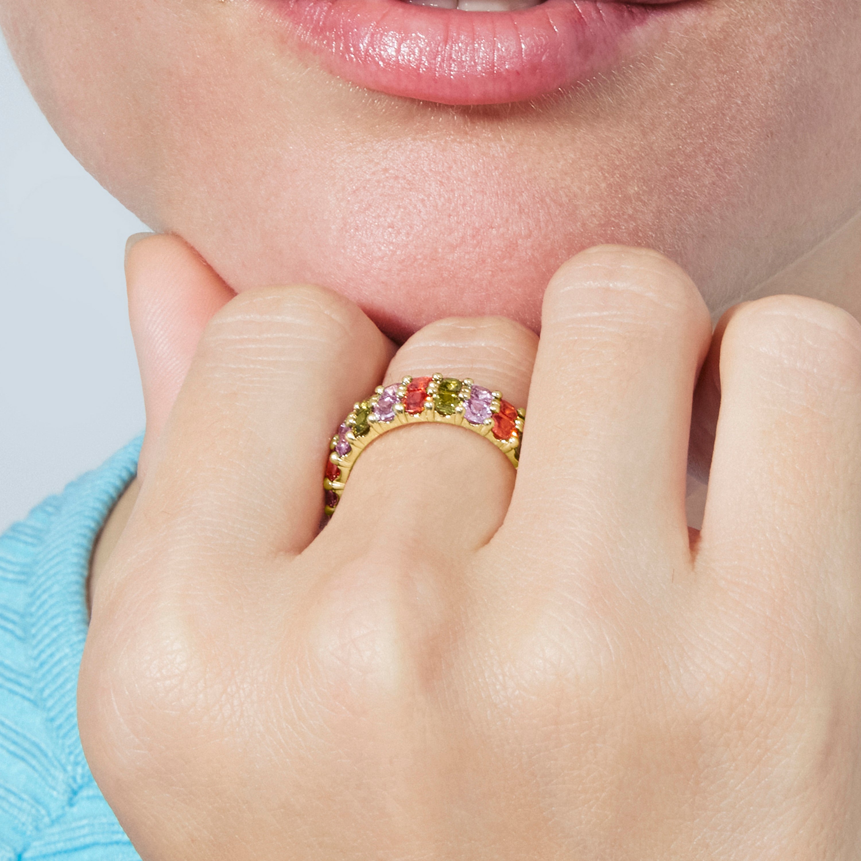 18k Yellow Gold-Plated Multicolor Zircon Ring - Tomi