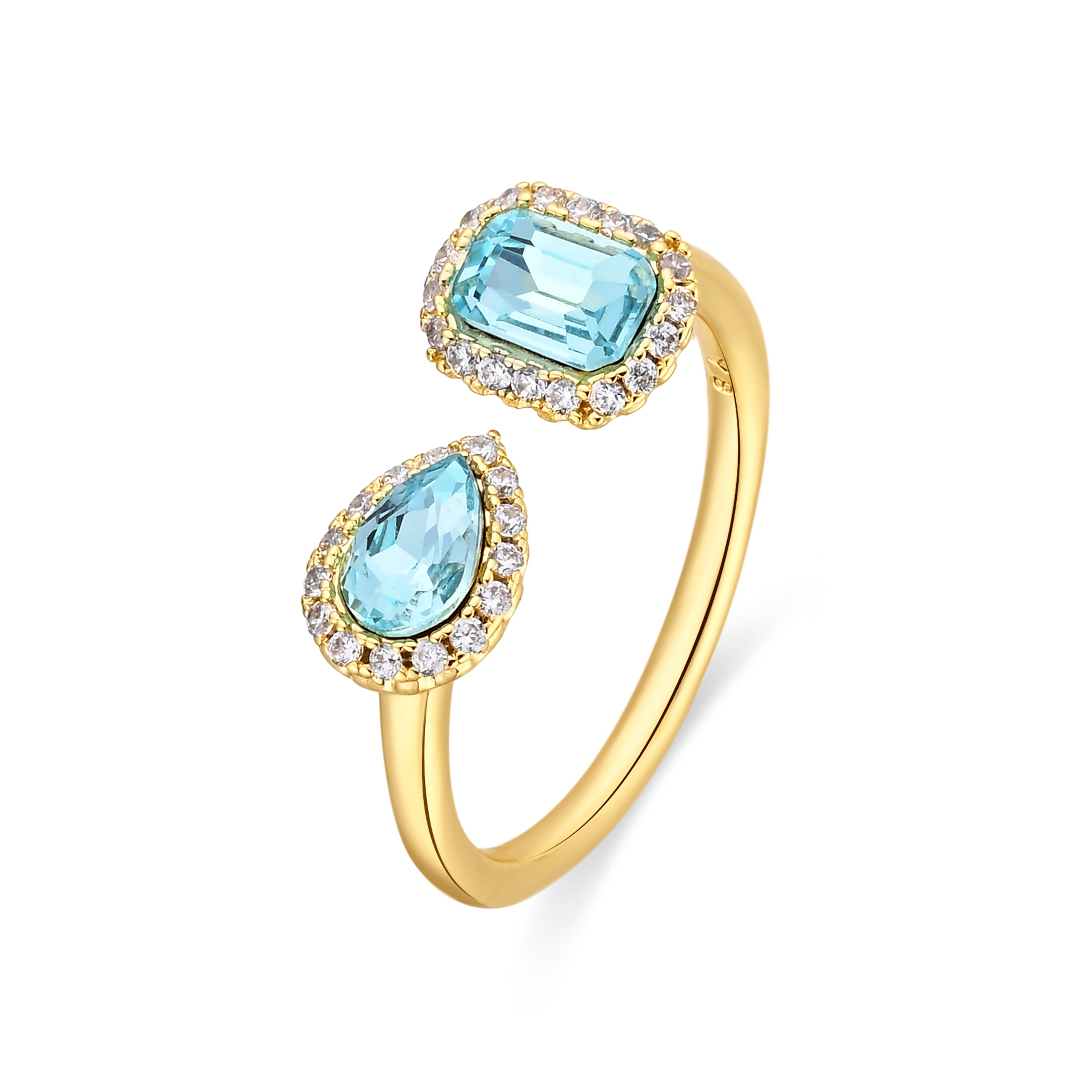 18k Yellow Gold Aquamarine Zirconia Ring - Myne