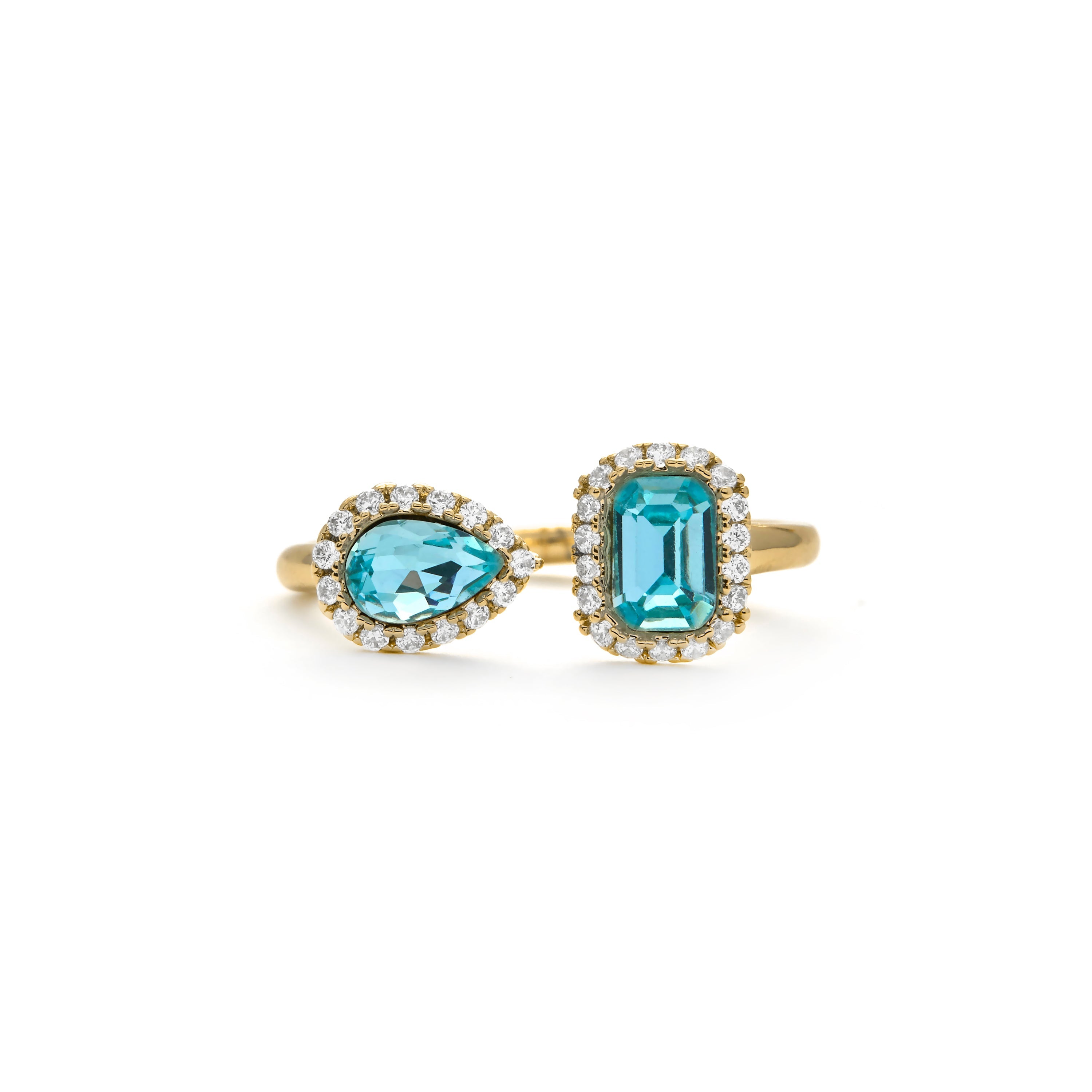 18k Yellow Gold Aquamarine Zirconia Ring - Myne