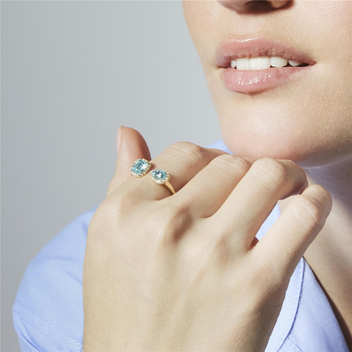 18k Yellow Gold Aquamarine Zirconia Ring - Myne