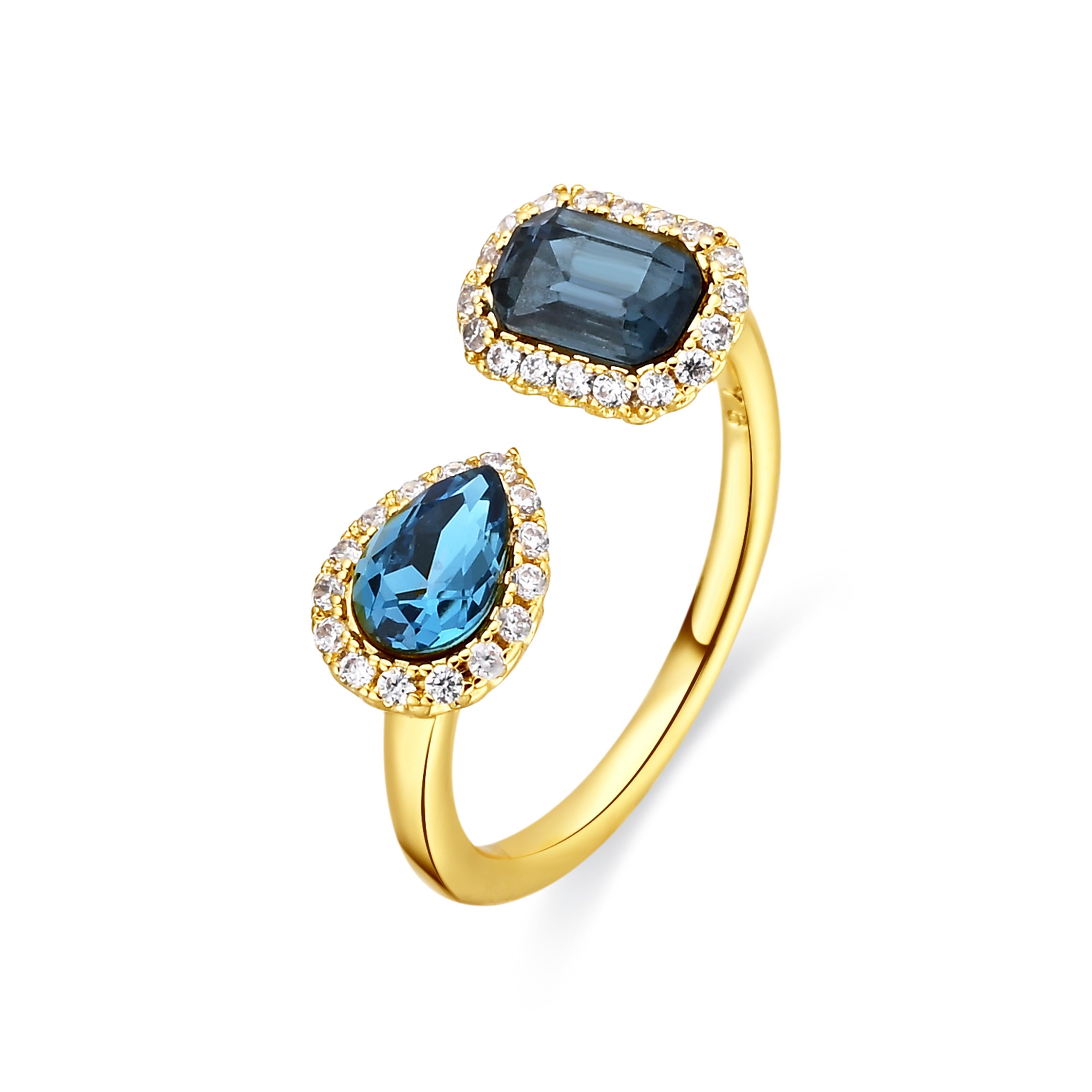 18k Yellow Gold-Plated Blue Topaz Zirconia Ring - Myne