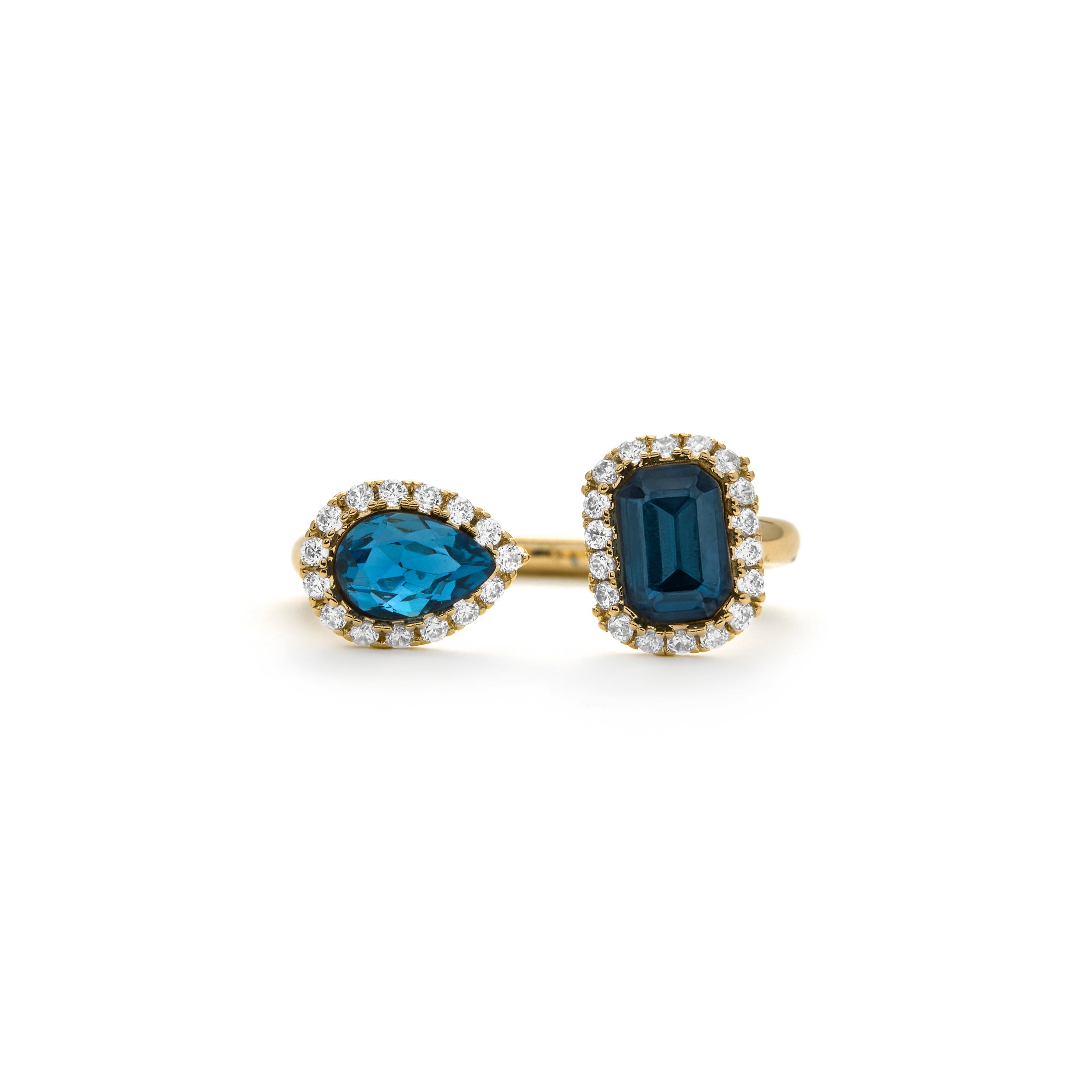 18k Yellow Gold-Plated Blue Topaz Zirconia Ring - Myne