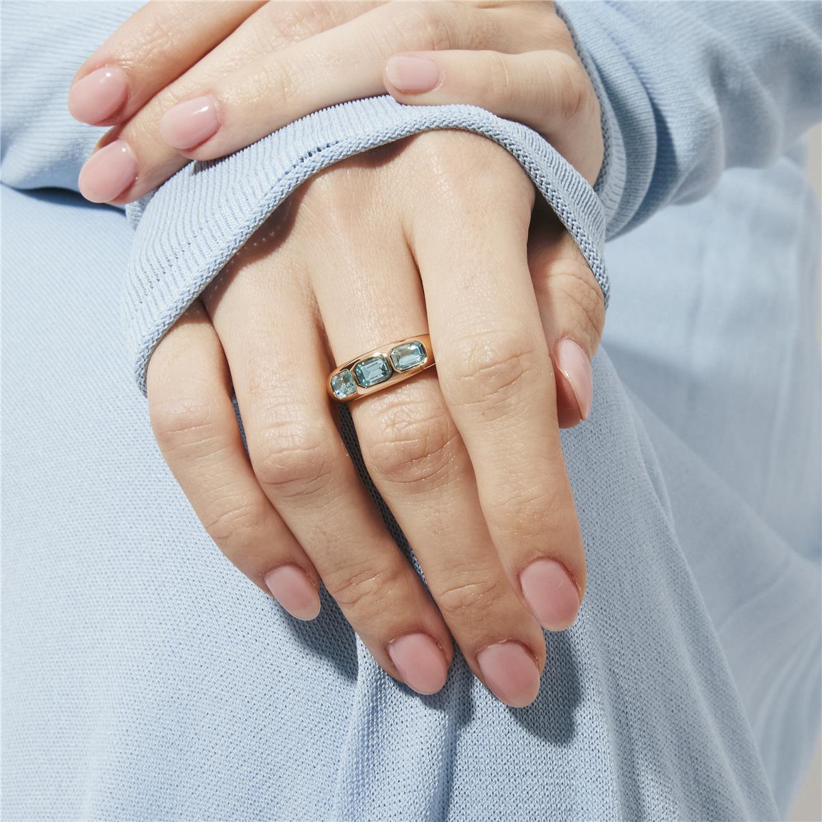 18k Yellow Gold Finish Aquamarine Cubic Zirconia Ring - Eldine