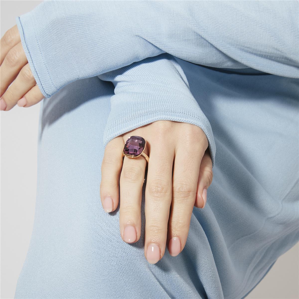 18k Yellow Gold Finish Amethyst Zircon Ring - Rakco