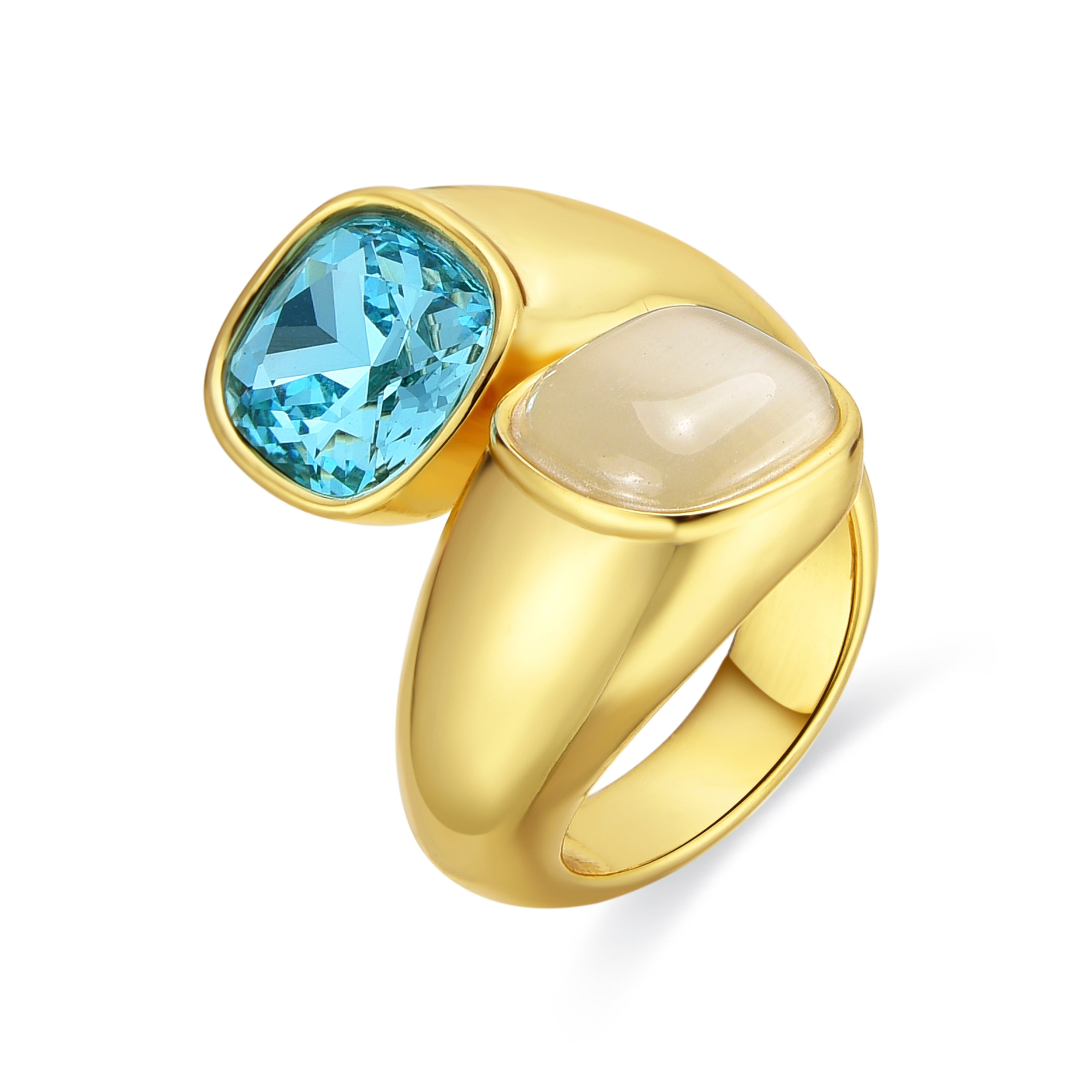 Anel com acabamento em ouro amarelo 18k e Cristal Azul - Sethi