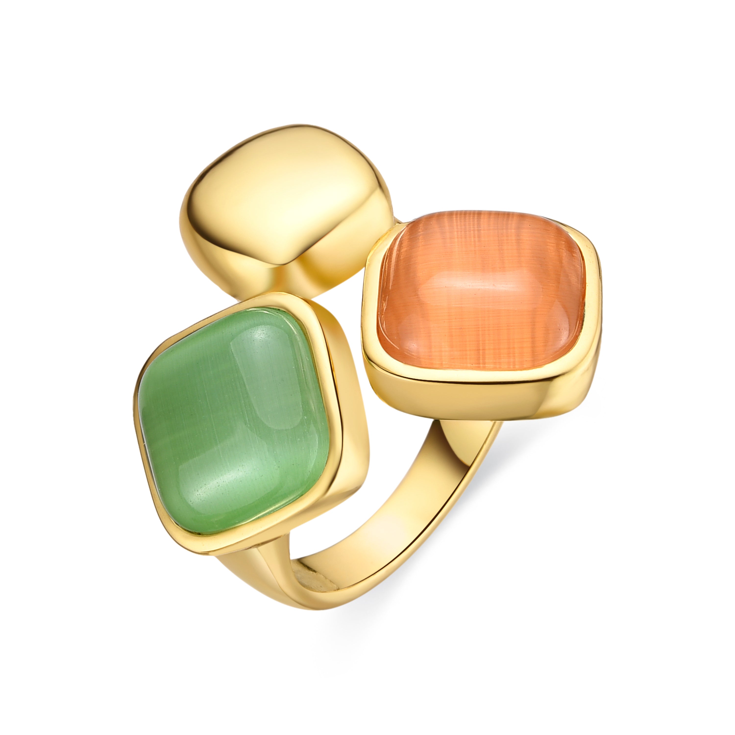 18k Gold Finish Multicolor Cat&amp;#39;s Eye Ring - Shureo