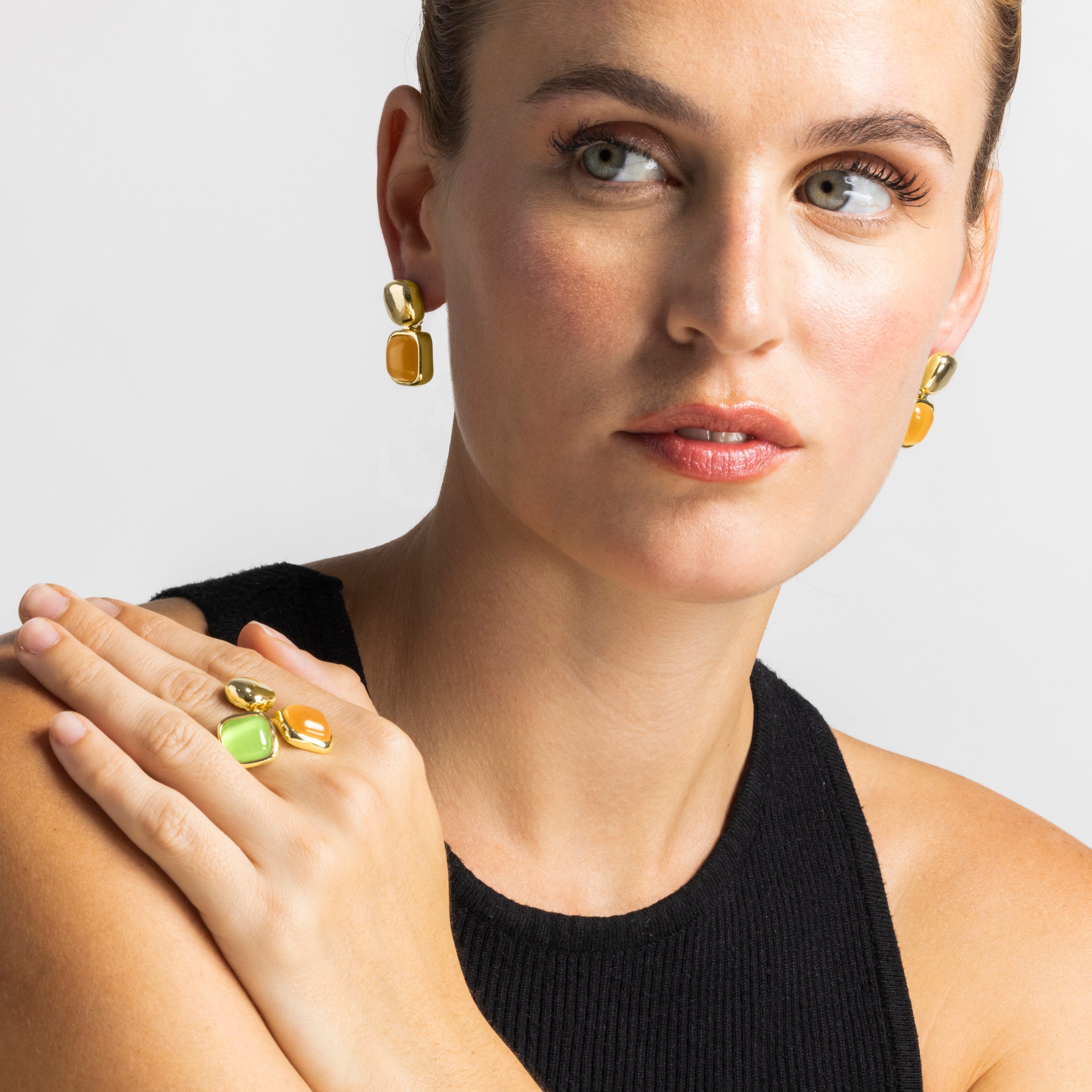 18k Gold Finish Multicolor Cat's Eye Ring - Shureo