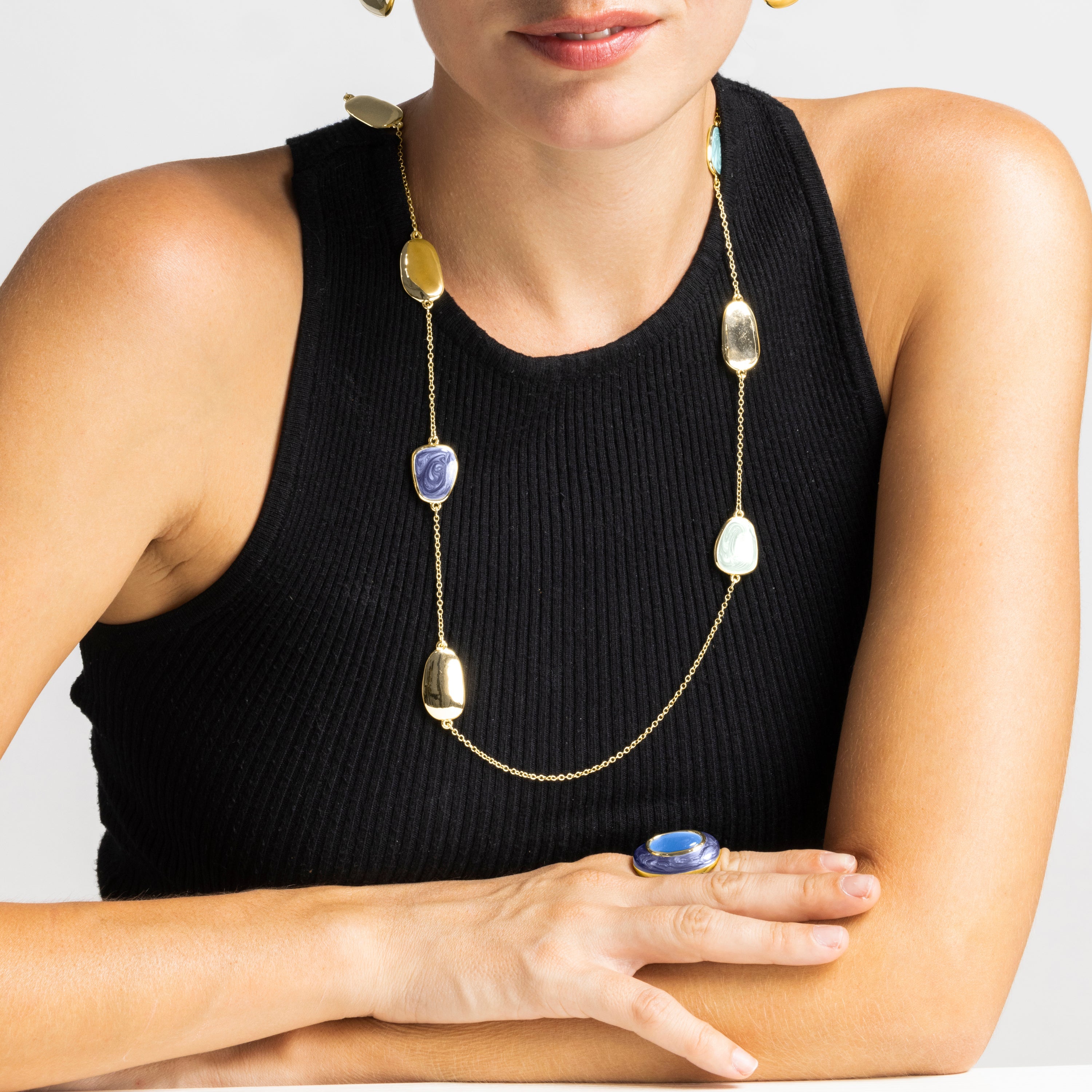 18k Gold Finish Blue Cat's Eye Ring - Gori