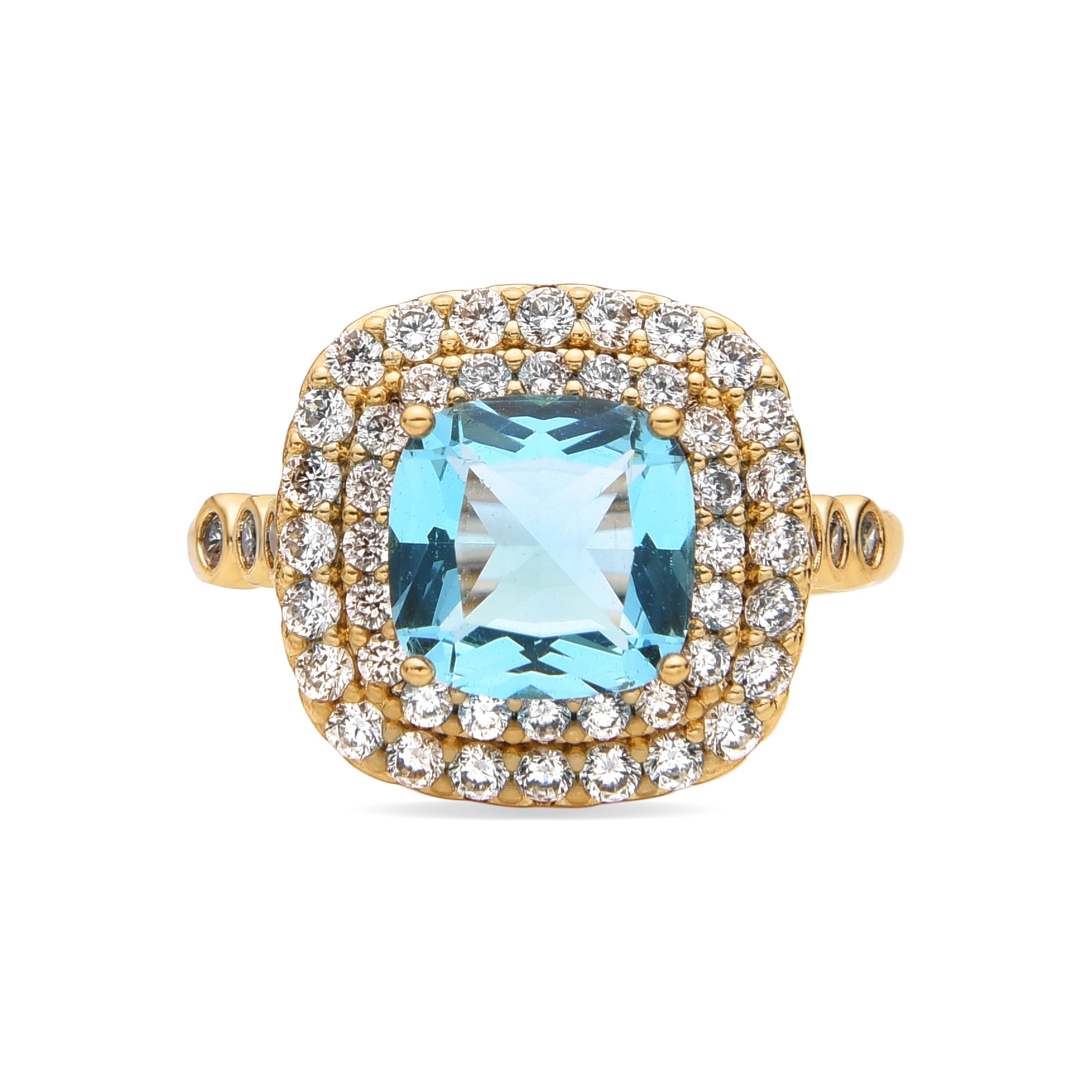 Ring with Aquamarine Zirconia, 18k gold finish - Milli