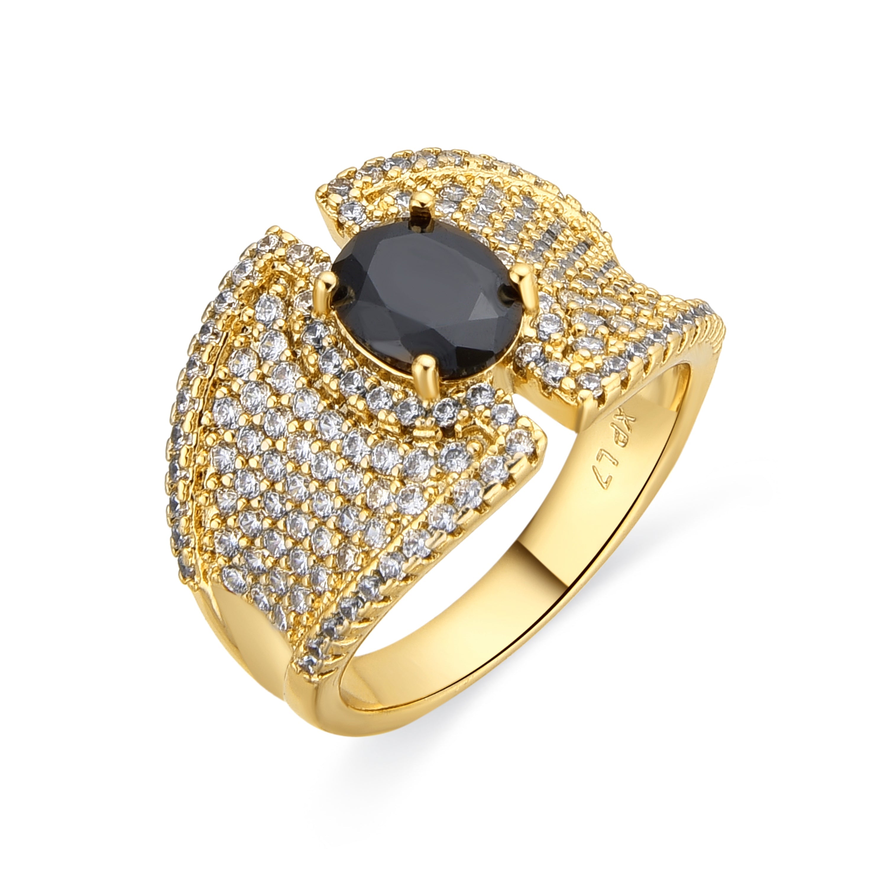Ring with Onyx Zirconia, 18k gold finish - Kiawe
