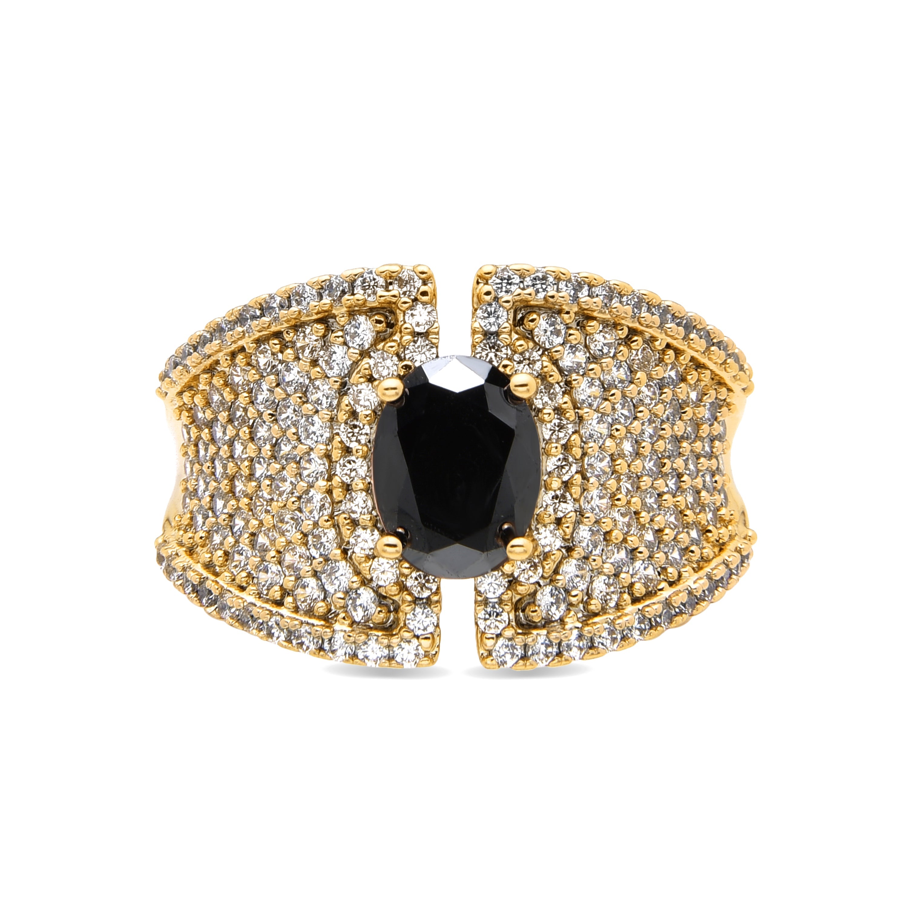 Ring with Onyx Zirconia, 18k gold finish - Kiawe