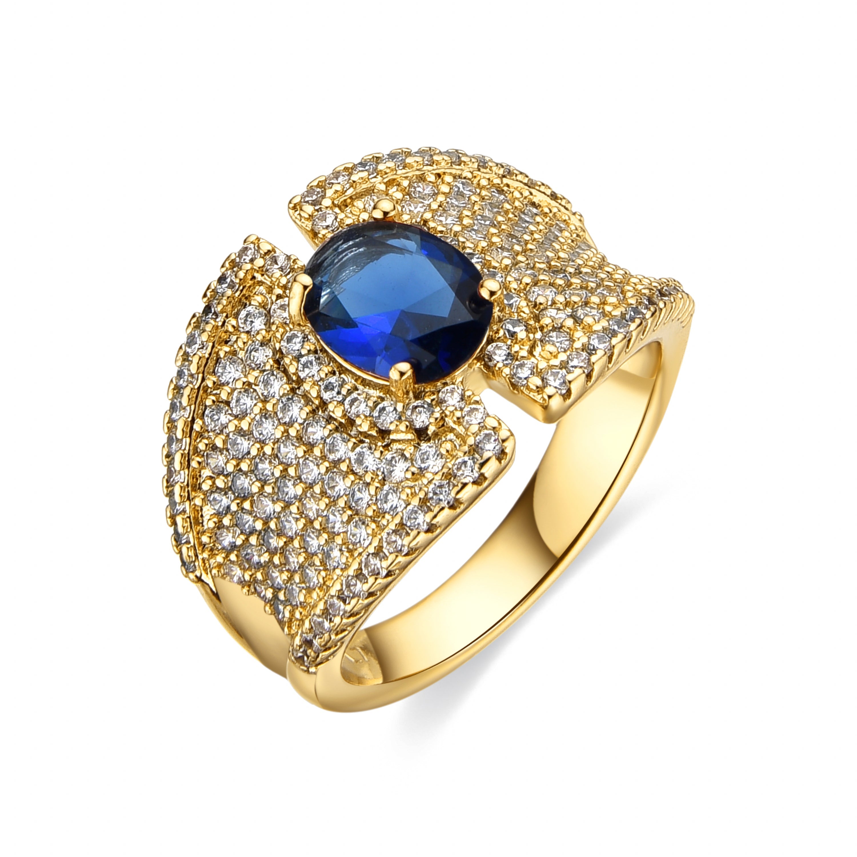 Anel com Zircônia Safira acabamento ouro 18k - Kiawe