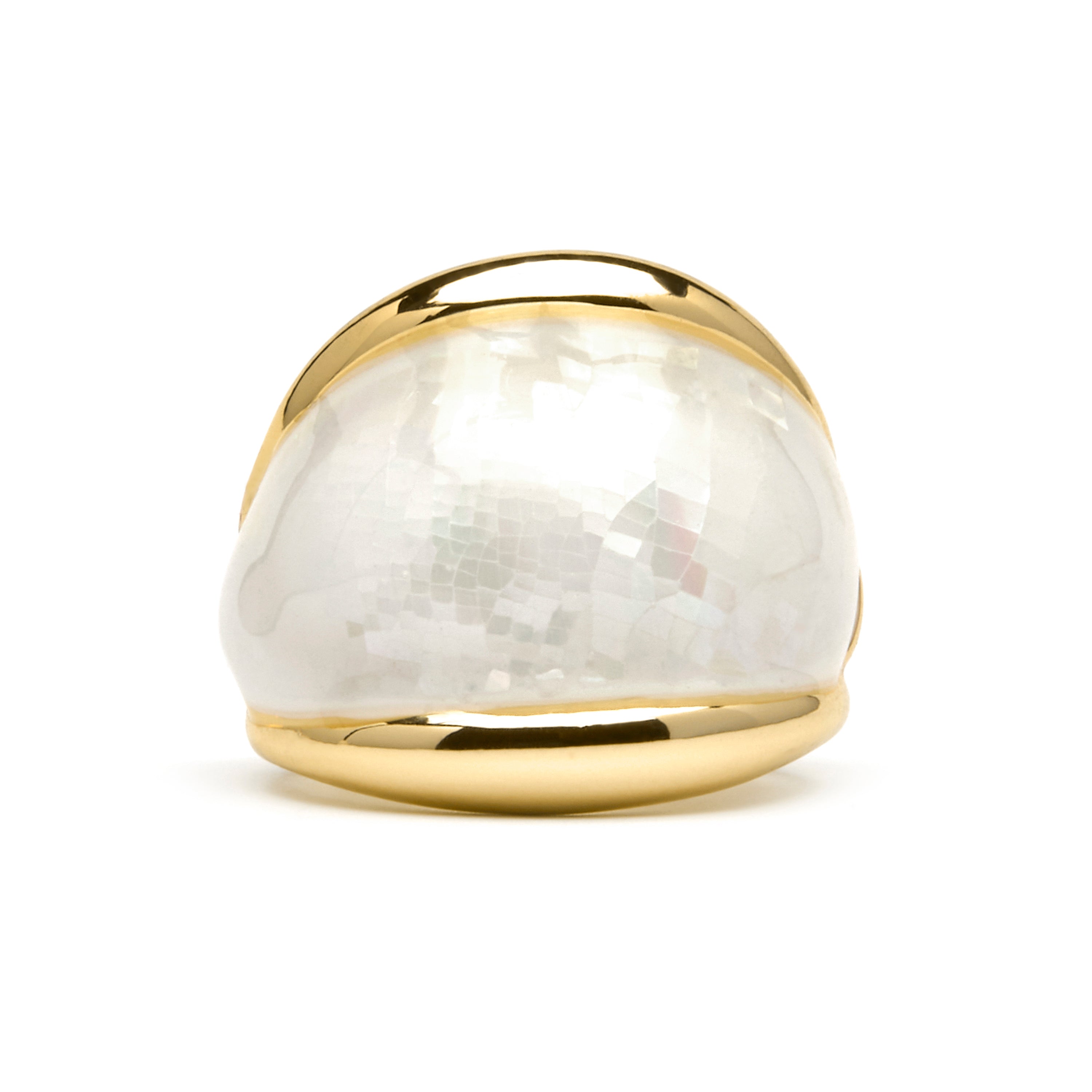 White Mother of Pearl Lingo Ring in 18k yellow gold finish