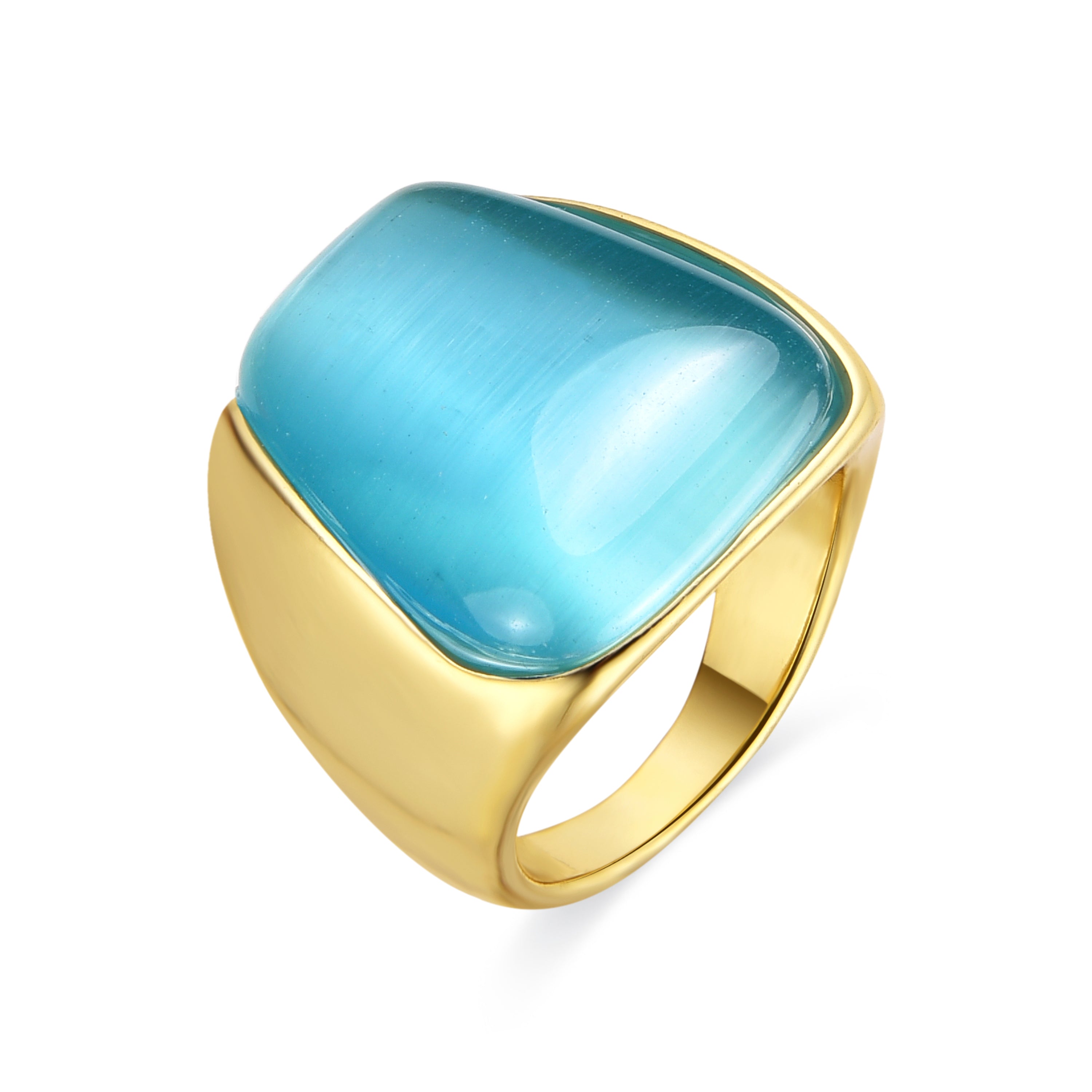 Sauri Green Cat's Eye Ring in 18k Yellow Gold Finish