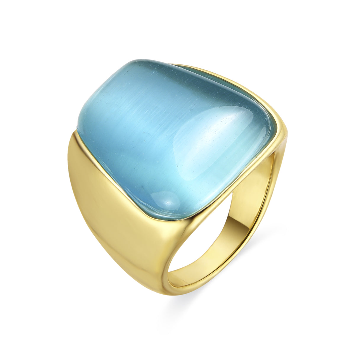 Sauri Green Cat&amp;#39;s Eye Ring in 18k Yellow Gold Finish
